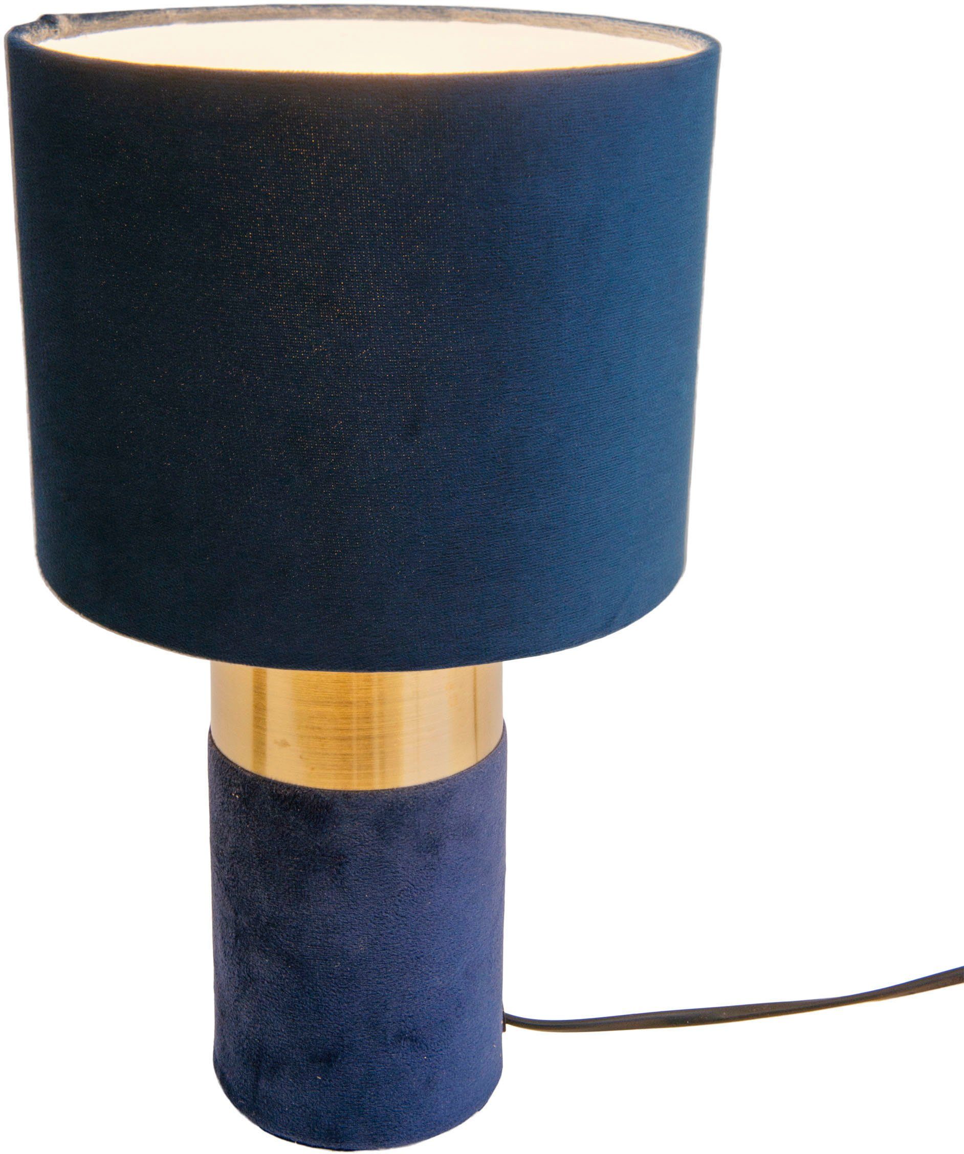 näve Tischleuchte Bordo, ohne Leuchtmittel, 1xE14, Textilschirm blau, Fuß blau gold, Höhe 32cm, Zuleitung 150cm