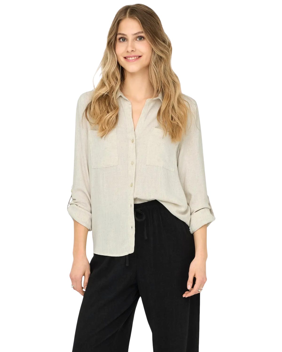 ONLY Langarmhemd lockeres Oversize Sommerhemd aus leichtem Leinen