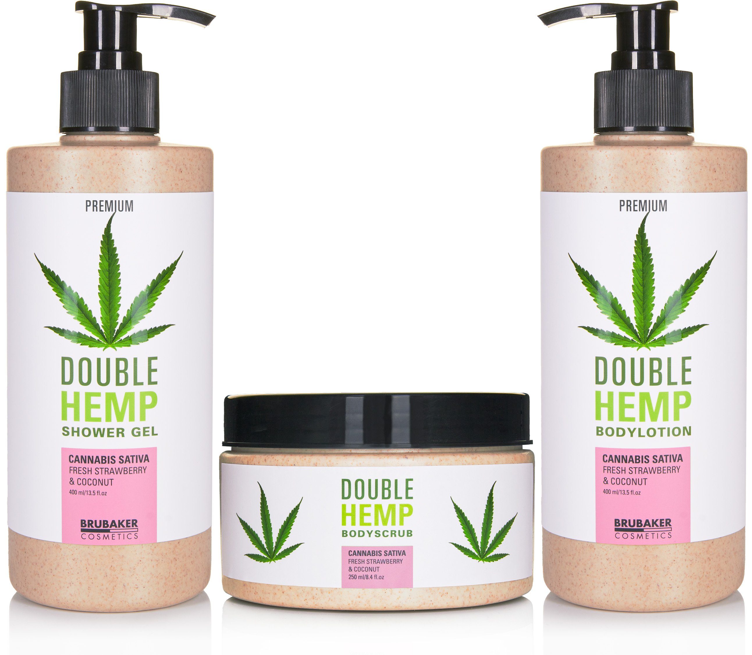 BRUBAKER Pflege-Geschenkset Beauty Geschenkset mit Erdbeeren & Kokosnuss Duft, 5-tlg., Damen Hanf Badeset mit Deko-Tablett aus Holz, Pflegeset für Frauen