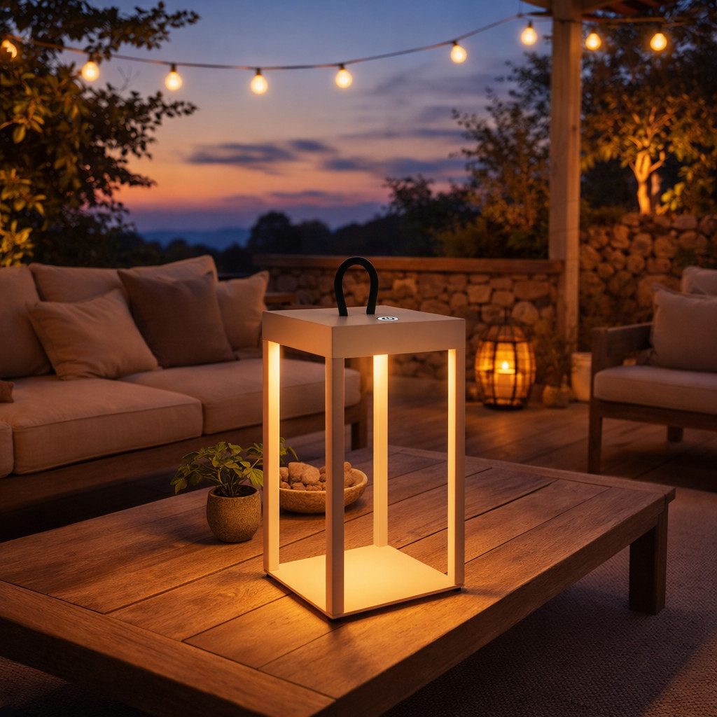 Briloner Leuchten LED Außen-Tischleuchte Akkulampe Laterne Kabellos 3 Stufen Dimmfunktion, LED wechselbar, 3.000K - Warmweiss, Tiefenentladungsschalter,Akku wechselbar,IP44,Beige/Schwarz,31,5x13cm