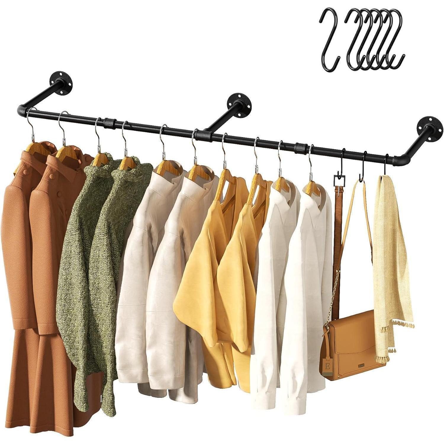 LuxusKollektion Kleiderstange Vintage Kleiderständer 140cm Wandmontage Industrial Rohr Platzsparend