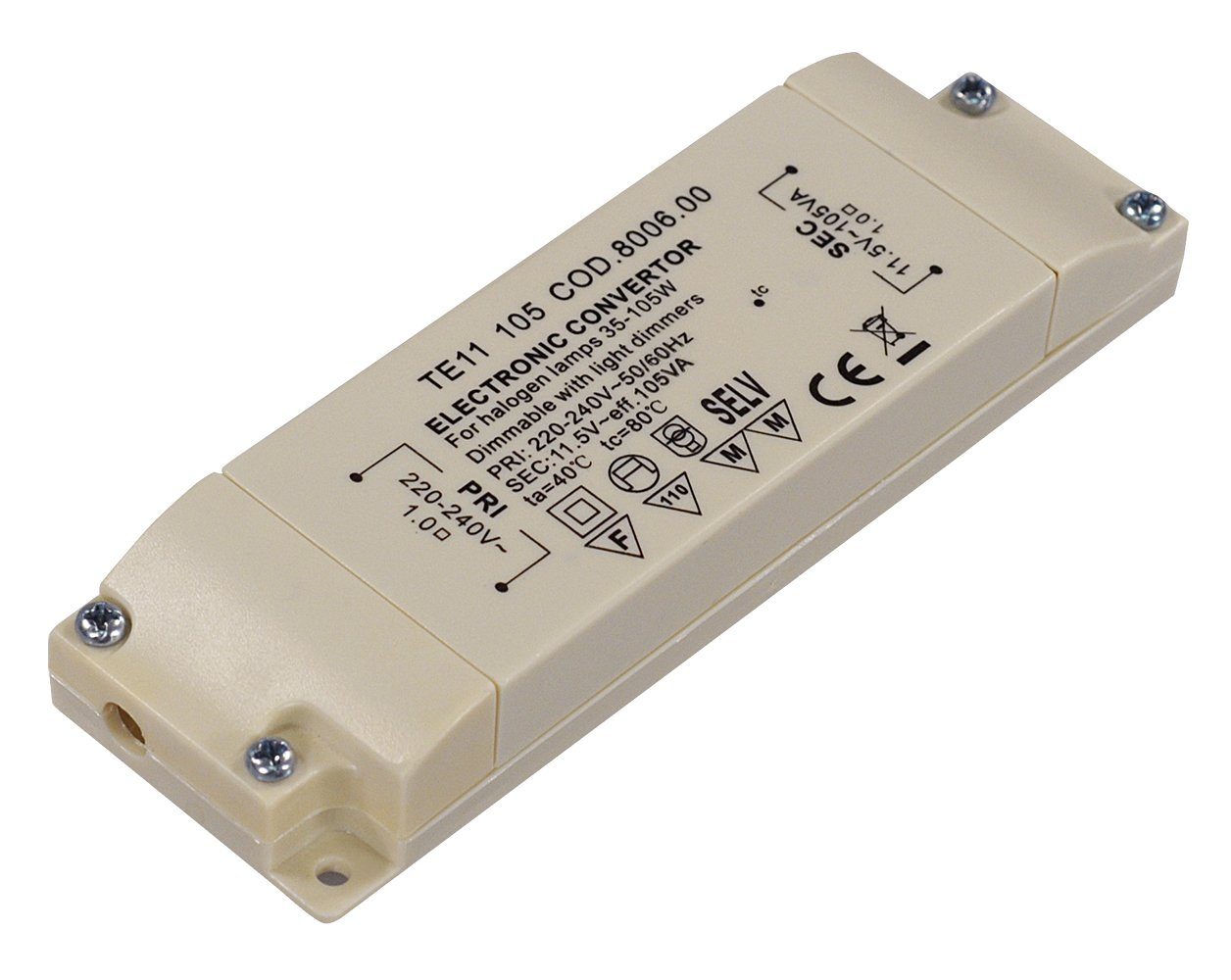 Transmedia Elektronischer Halogen-Trafo 230/12V/35-105W, Überlastungsschutz, Trafo