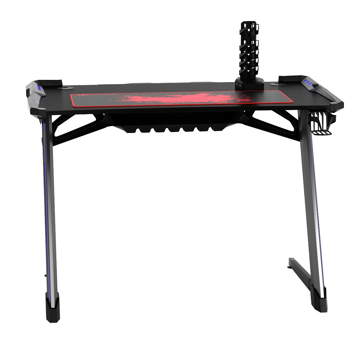 COSTWAY Gamingtisch, RGB-Led, Controller-Halterung mit 4 USB, Z-förmig 120cm
