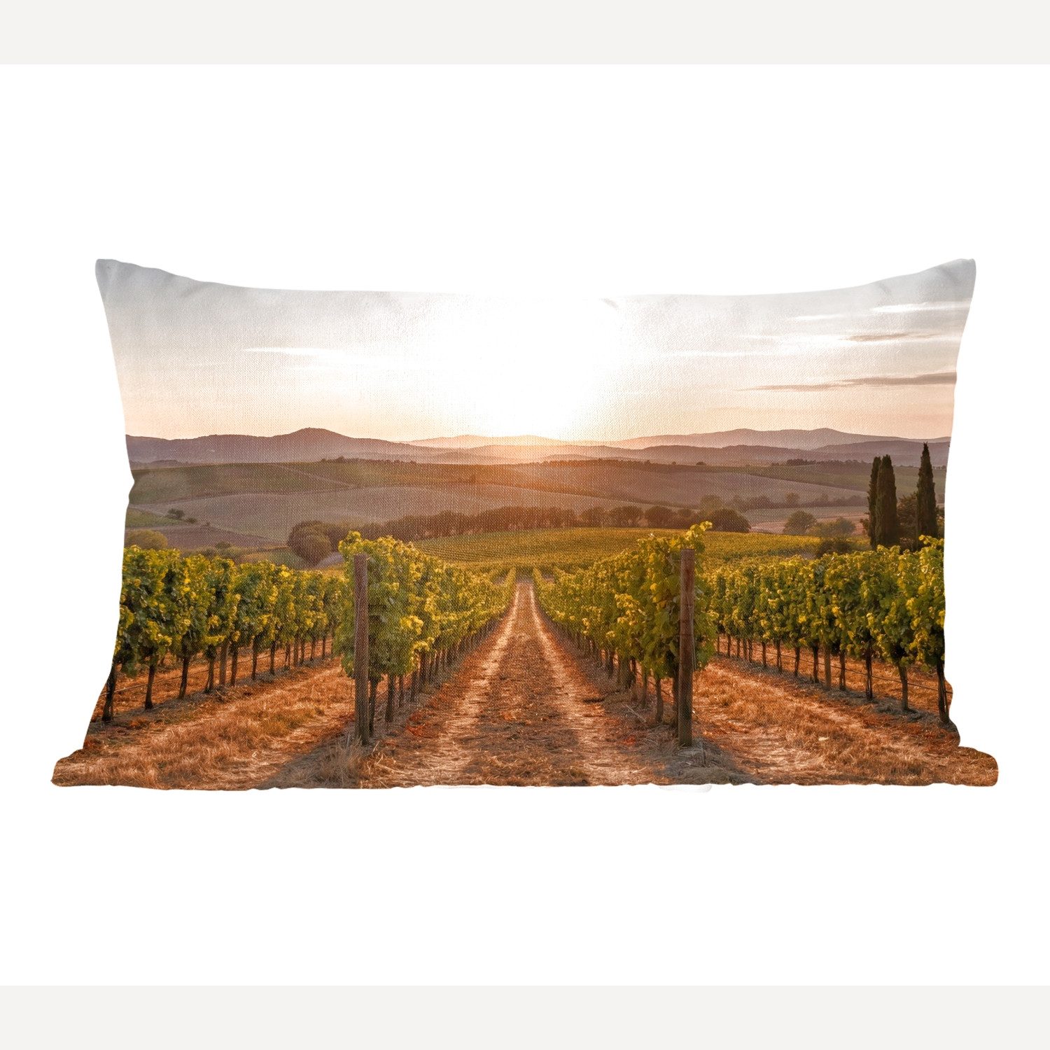 MuchoWow Dekokissen Weinberg - Sonnenuntergang - Landschaft, Dekoration, Zierkissen, Kissen mit Füllung, 50x30 cm