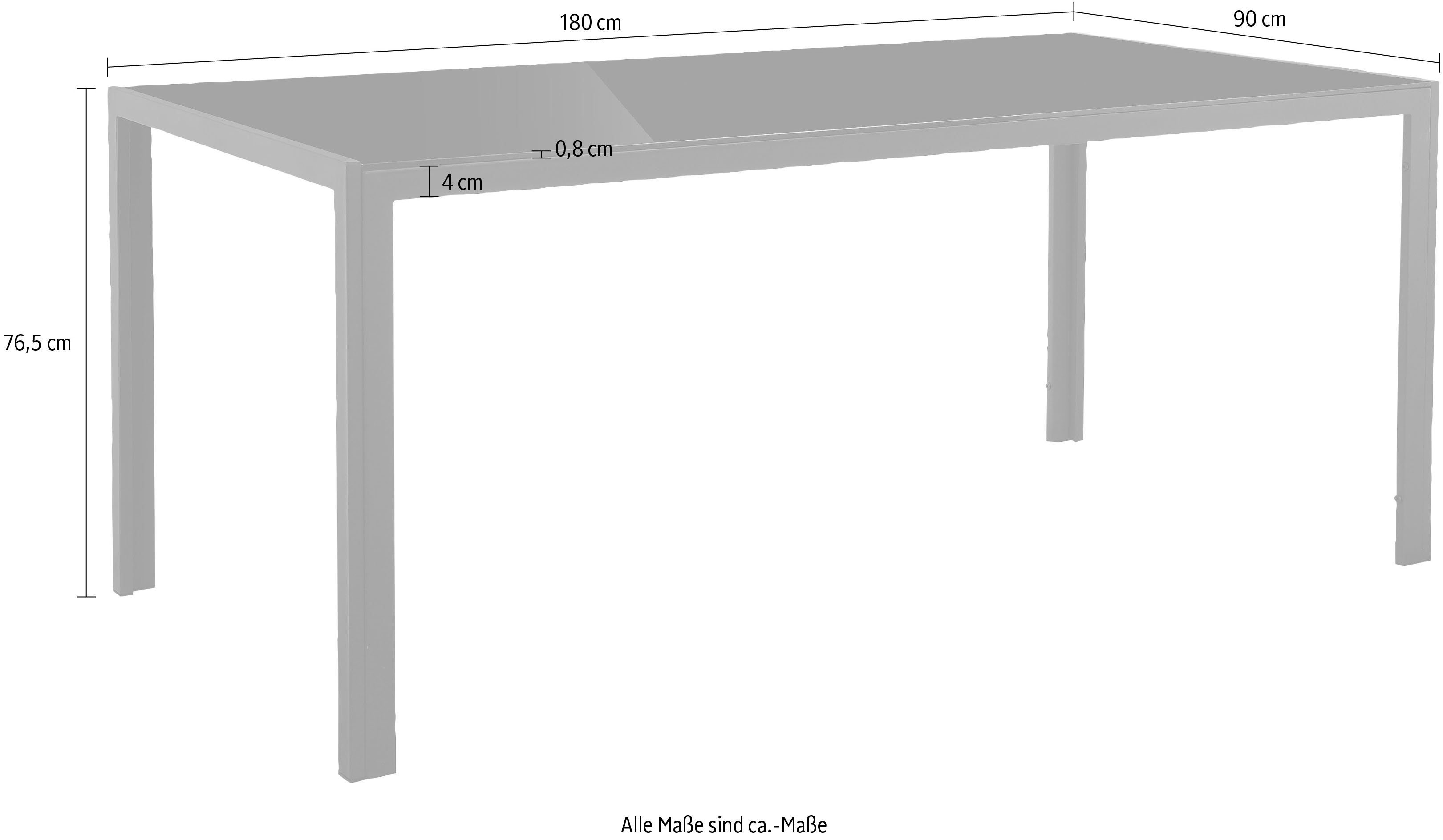 Tischplatte 76,5 (1-St), Leonique Presnel Esstisch Sicherheitsglas, schwarz, Metall Gestell Höhe cm aus