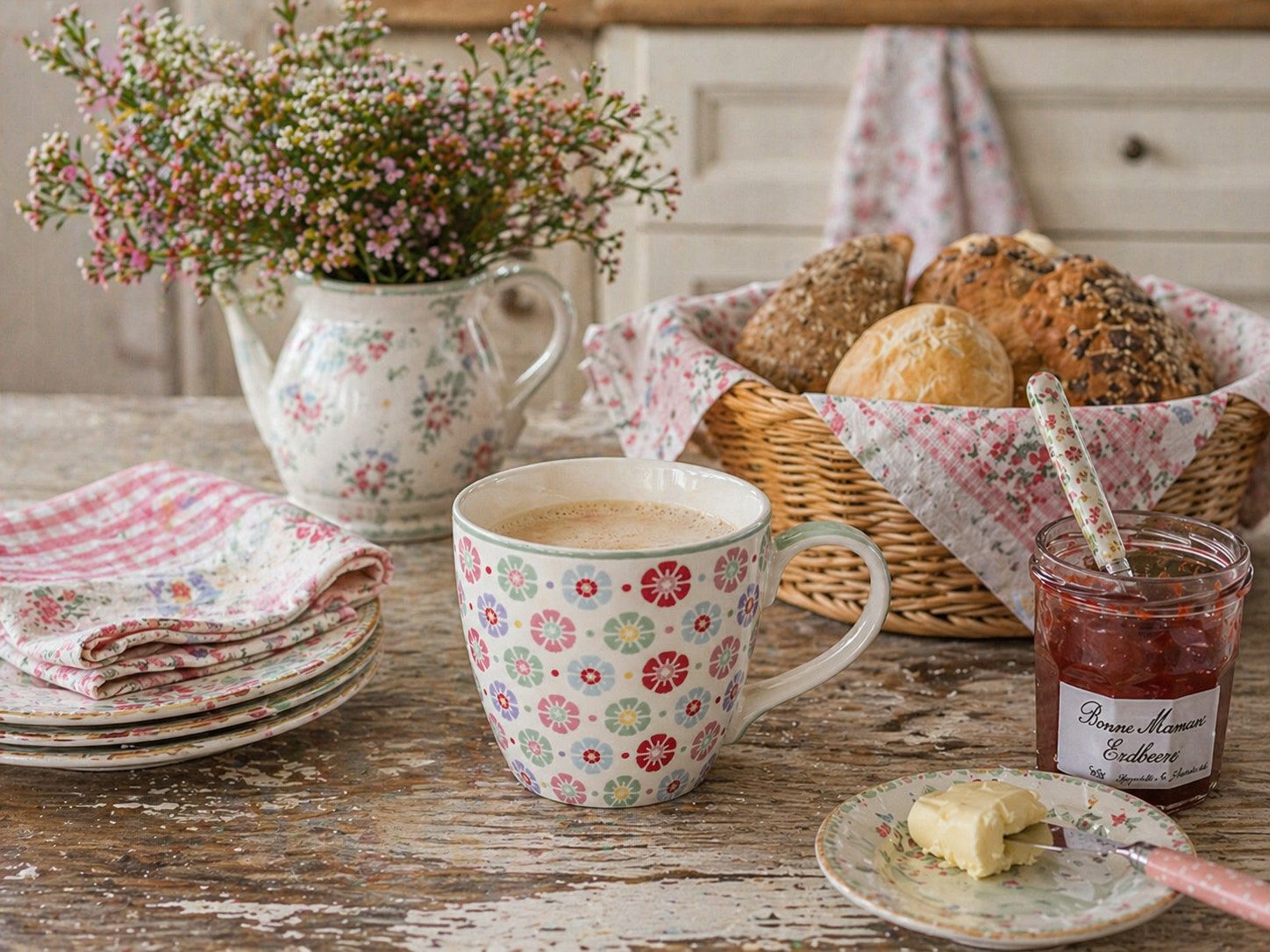 Greengate Tasse GreenGate Tasse Rike Weiß/Geblümt