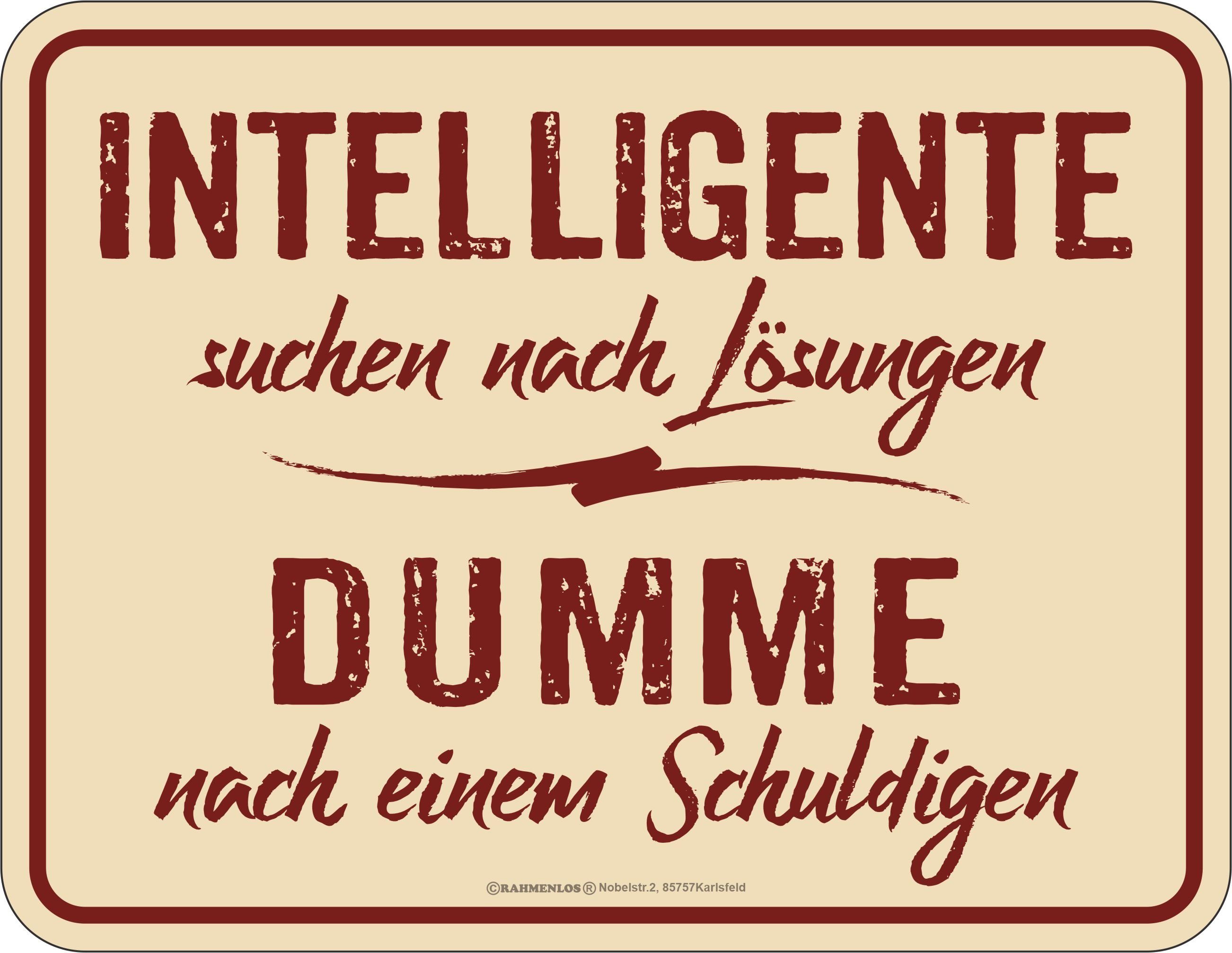 RAHMENLOS® Metallschild mit witzigem Spruch: Dumme suchen nach Schuldigen...