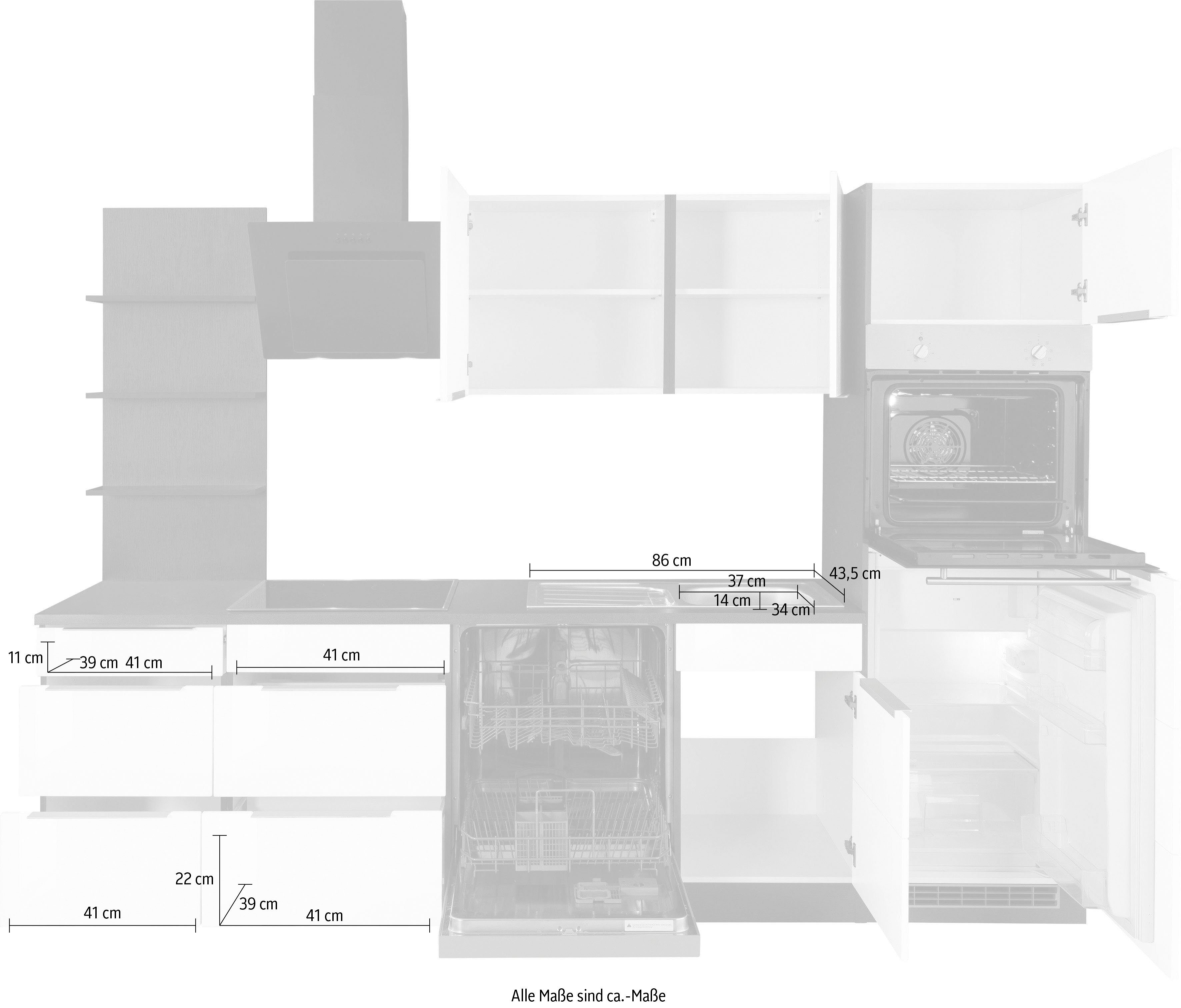 KOCHSTATION Küchenzeile KS-Brindisi Breite 280 cm, wahlweise mit E-Geräten und Induktion, mit MDF-Fronten und Regal
