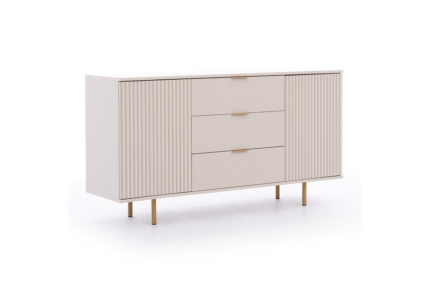 HAUSELEMENT Kommode NUBIA NB-02, 3 Schubladen 2 Türen Sideboard 150 cm Push-to-Open Modern