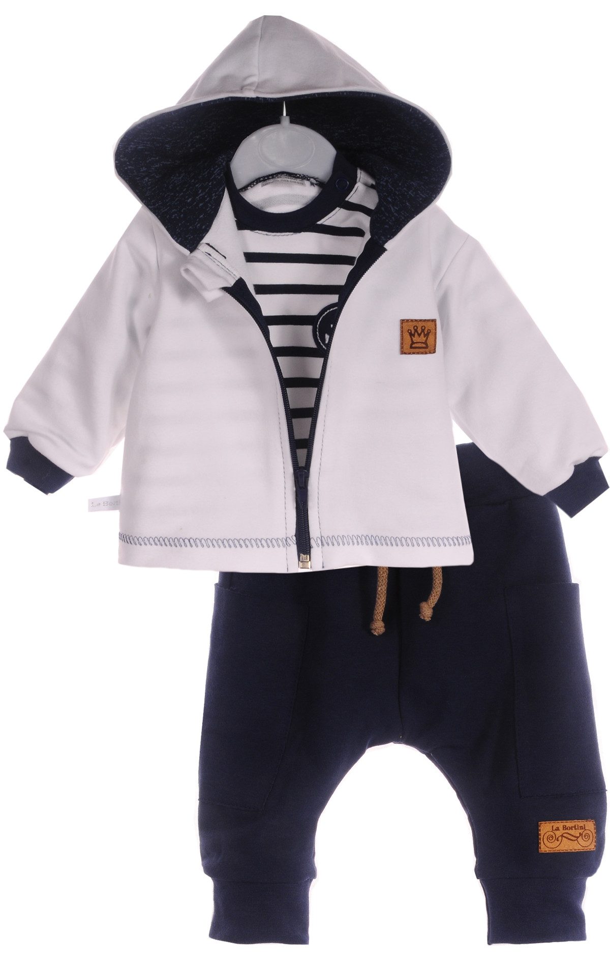 La Bortini Freizeitanzug Langarmshirt Hose Kapuzenjacke Shirt Baby und Kinder Anzug in Blau, gestreift, mit Anker, 56 62 68 74 80 86 92 98 104 – Bild 5 von 5