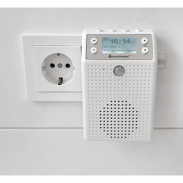 Soundmaster DAB60WE Steckdosenradio Badradio Bewegungsmelder DAB+ Bluetooth Akku Steckdosen-Radio (DAB+, UKW, 3 W, Badradio, spritzwassergeschützt, Bewegunsgmelder, Duschradio, Akku)
