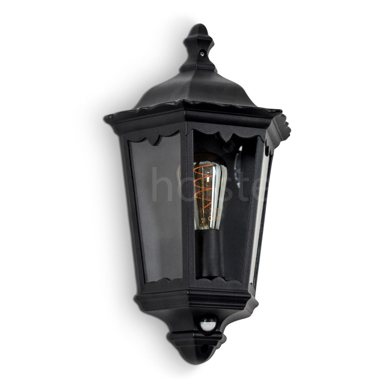 hofstein Außen-Wandleuchte »Viano« Wandlampe in antikem Look aus Metall/Glas in Schwarz/Klar, ohne Leuchtmittel, Wandleuchte m. E27, m. Bewegungsmelder
