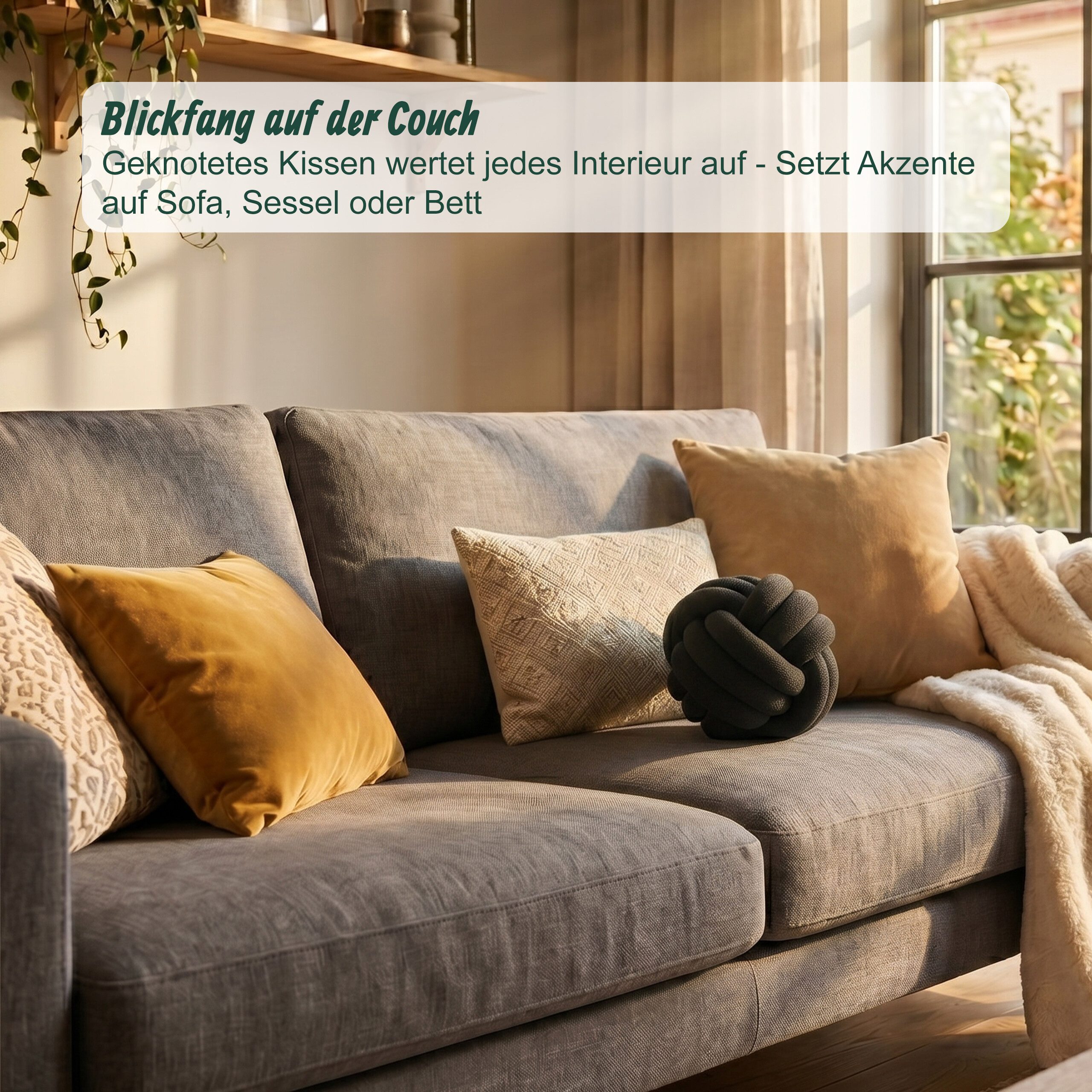 relaxdays Dekokissen Knotenkissen, schwarz – Bild 2 von 5