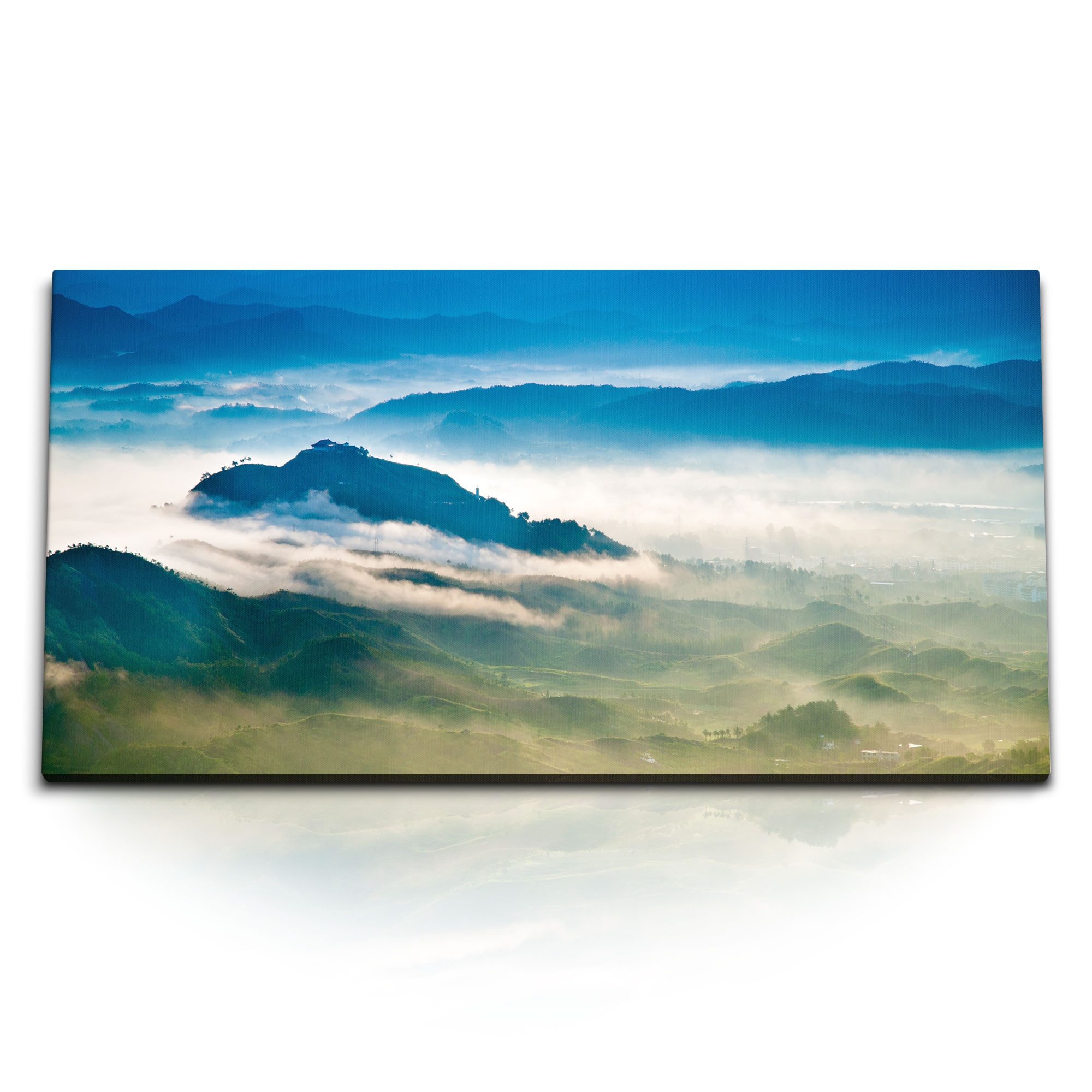 Leinwandbild Kunstdruck Bilder 120x60cm Berge Berglandschaft Natur Nebel Blau Morge