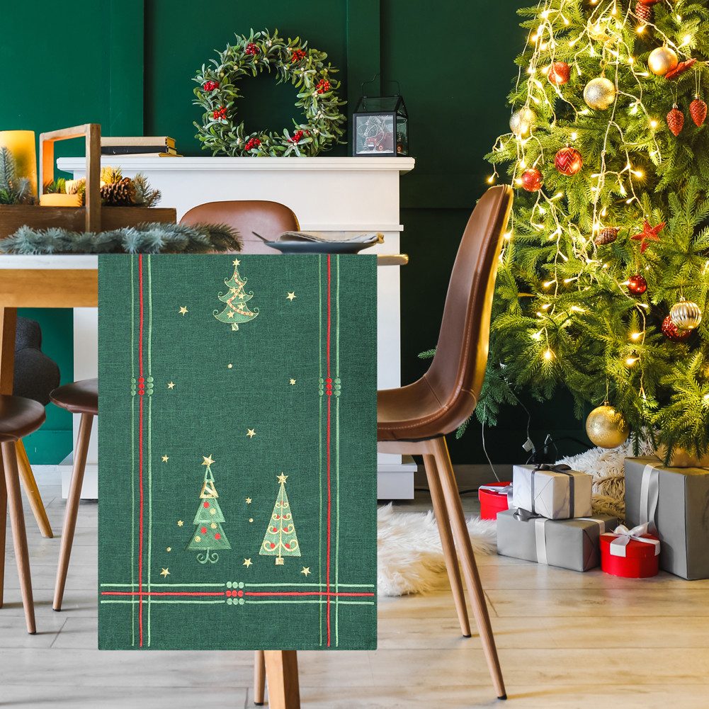 DecoHomeTextil Heimtextilmanufaktur Tischdecke Leinen Optik Christmas wasserabweisend, Weihnachten, Tanne, X-Mas, wasserabweisend