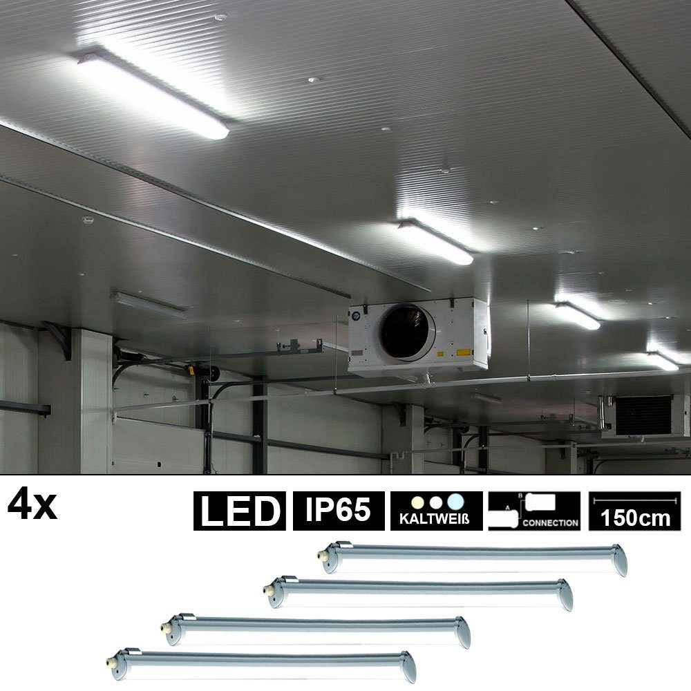 etc-shop Deckenleuchte, LED-Leuchtmittel fest verbaut, Kaltweiß, Tageslichtweiß, 4x LED 150 CM Wannenleuchten 32 Watt Tages-Licht Feucht Nass