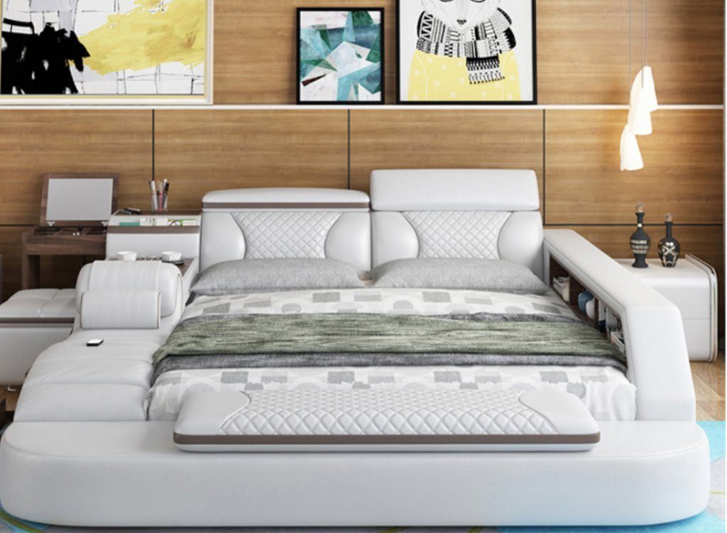 JVmoebel Bett, Luxus Bett Bett Leder Betten 180x200 Multifunktion Schlafzimmer