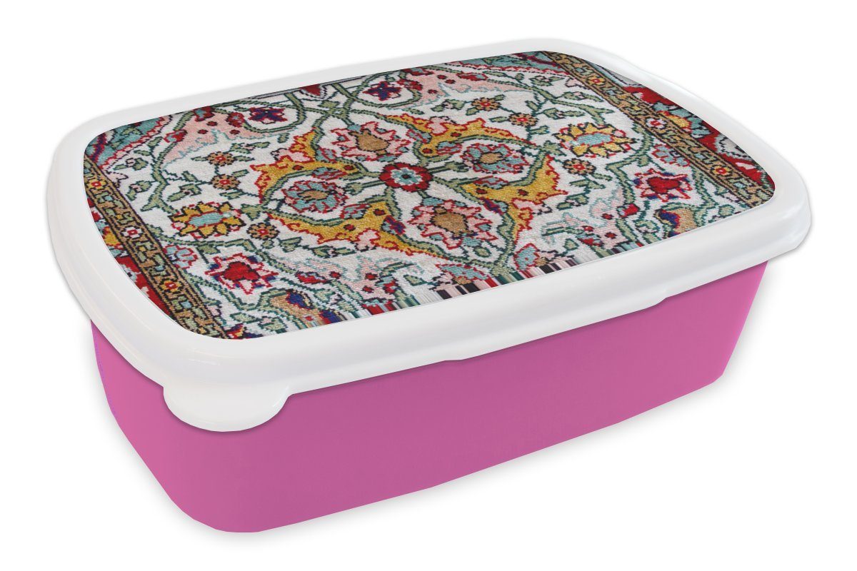 MuchoWow Lunchbox Persische Teppiche - Teppiche - Farben, Kunststoff, (2-tlg), Brotbox für Erwachsene, Brotdose Kinder, Snackbox, Mädchen, Kunststoff rosa