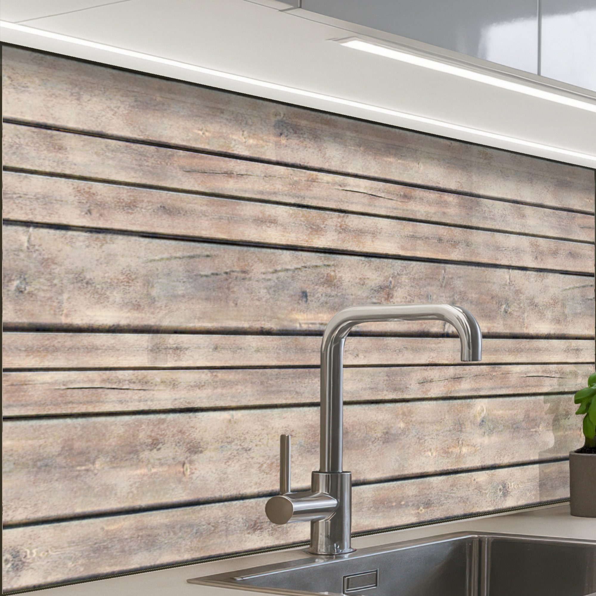 KitchenYeah Küchenrückwand selbstklebend Brocante - Muster - Holz - Regale, günstig online kaufen