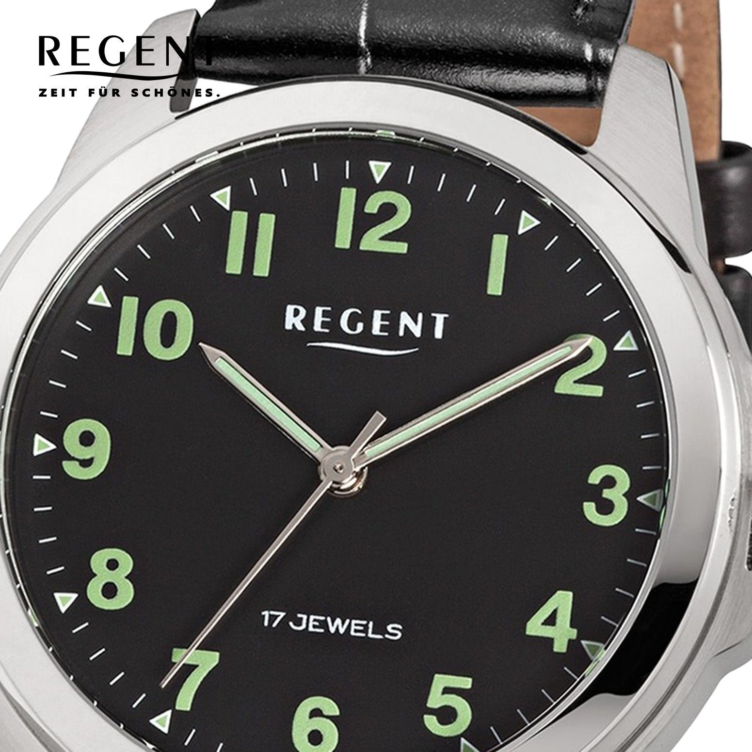 Analog, Quarzuhr (ca. Armbanduhr extra 39mm), rund, groß Regent Lederarmband Armbanduhr Herren Herren Regent