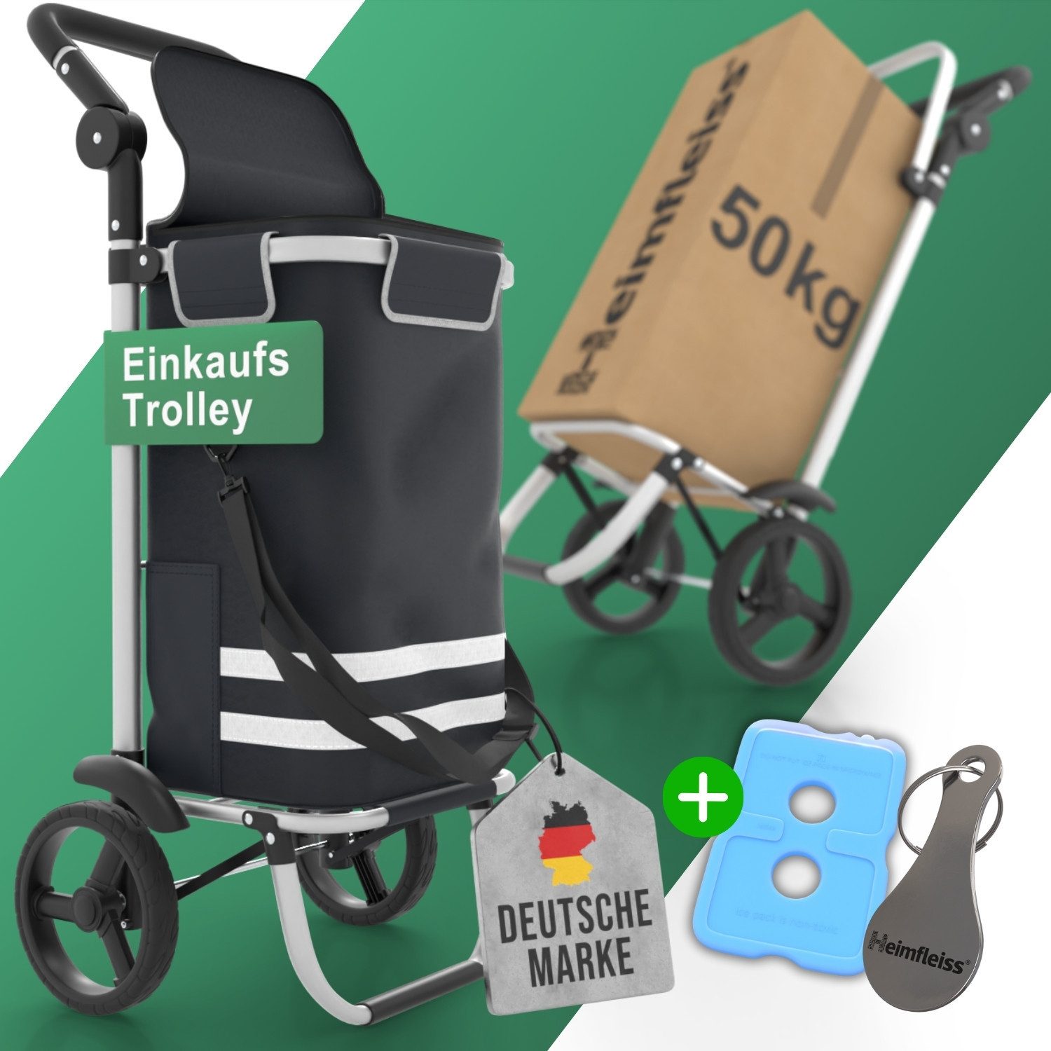 Heimfleiss® Einkaufstrolley Klappbarer Einkaufstrolley mit Kühlfach – 56L, günstig online kaufen