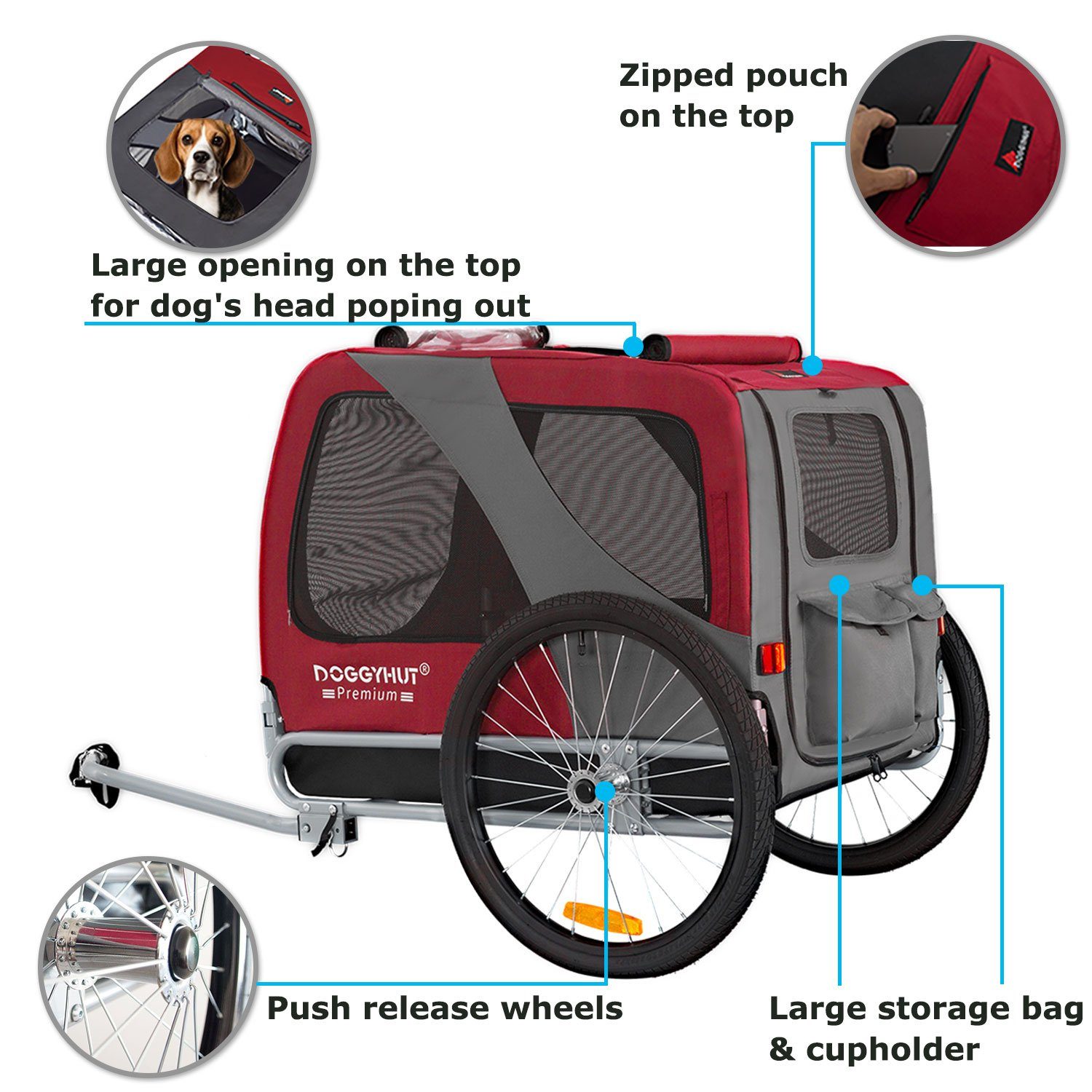 TIGGO Fahrradhundeanhänger DOGGYHUT® Hundefahrradanhänger 15 - 30kg Hundeanhänger Fahrradanhänger