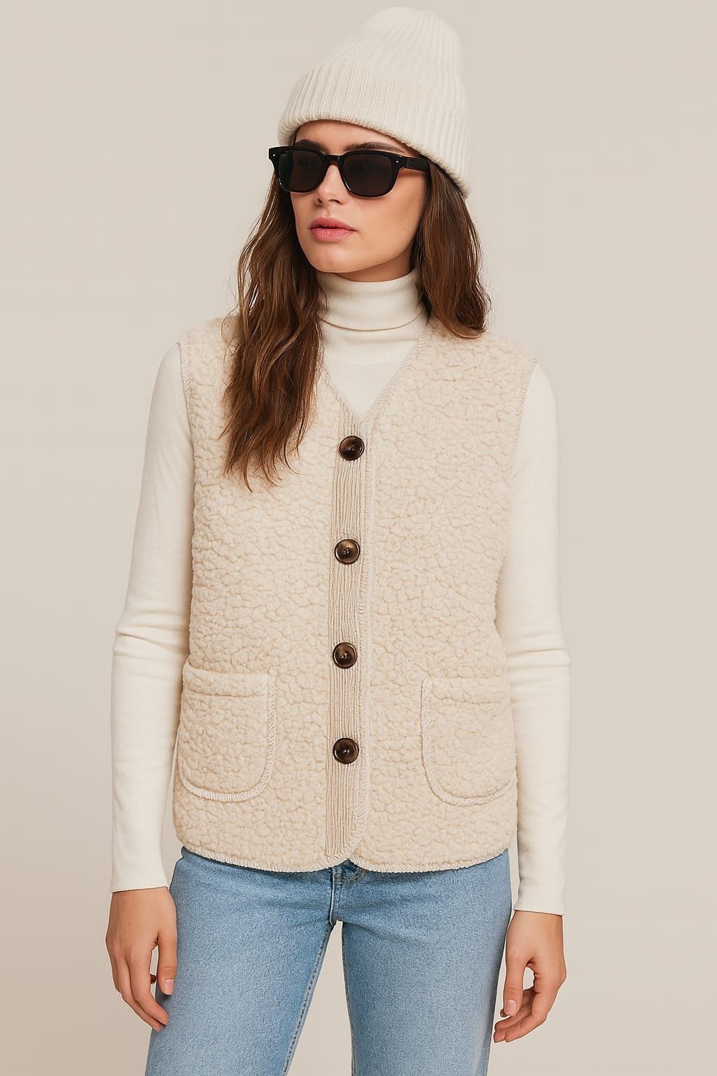 May Gem Kurzweste Kuschelweiche Damen Bouclé Weste mit Samt Cord Details 38-42 Einheitsgröße - 38-40 (lässig) & 40-42 (klassisch)