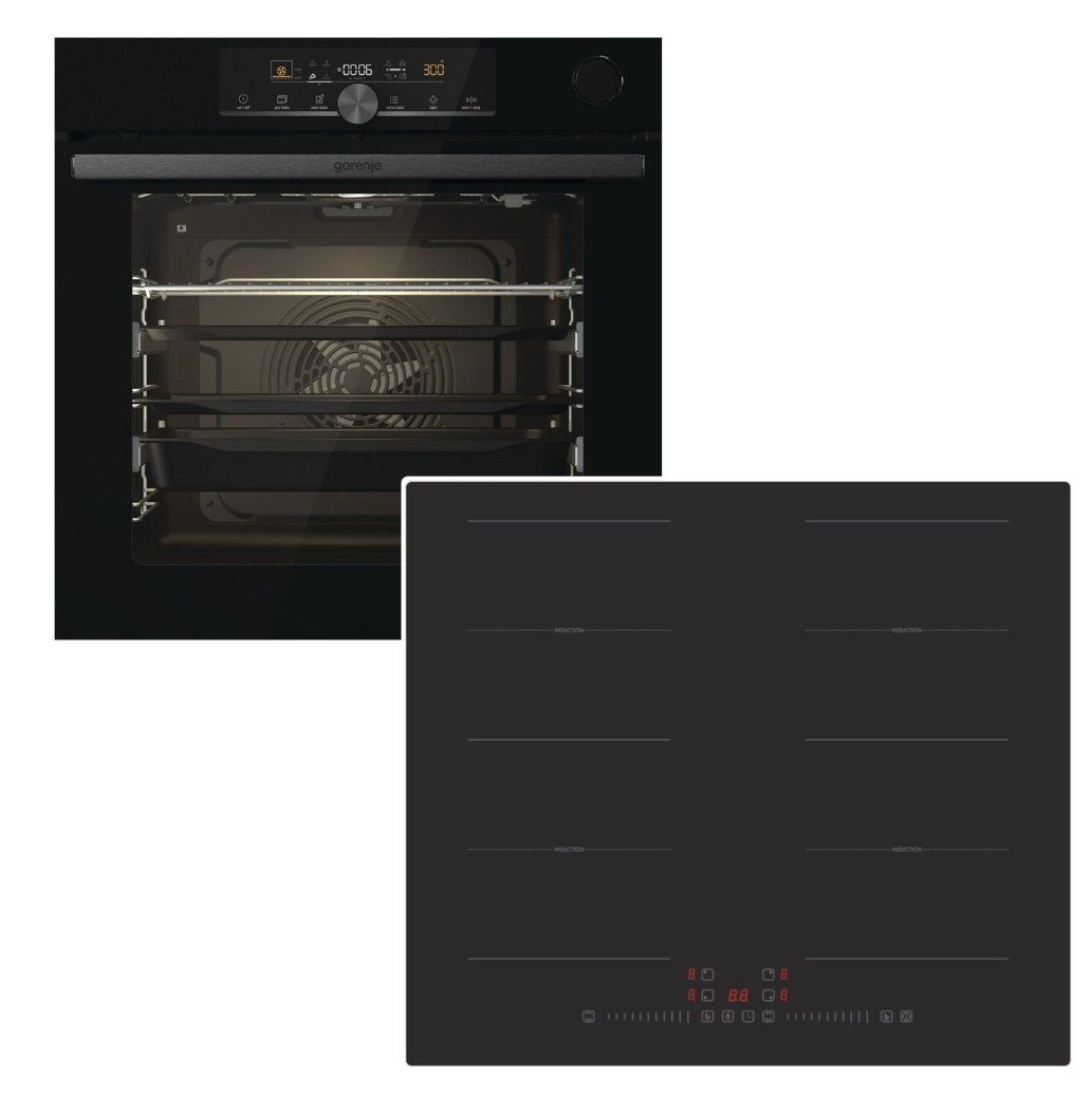 GORENJE Backofen-Set Backofen SteamAssist Teleskopauszug+ PKM Induktionskochfeld Flex Boost, mit 2-fach Teilauszug, Aqua Clean