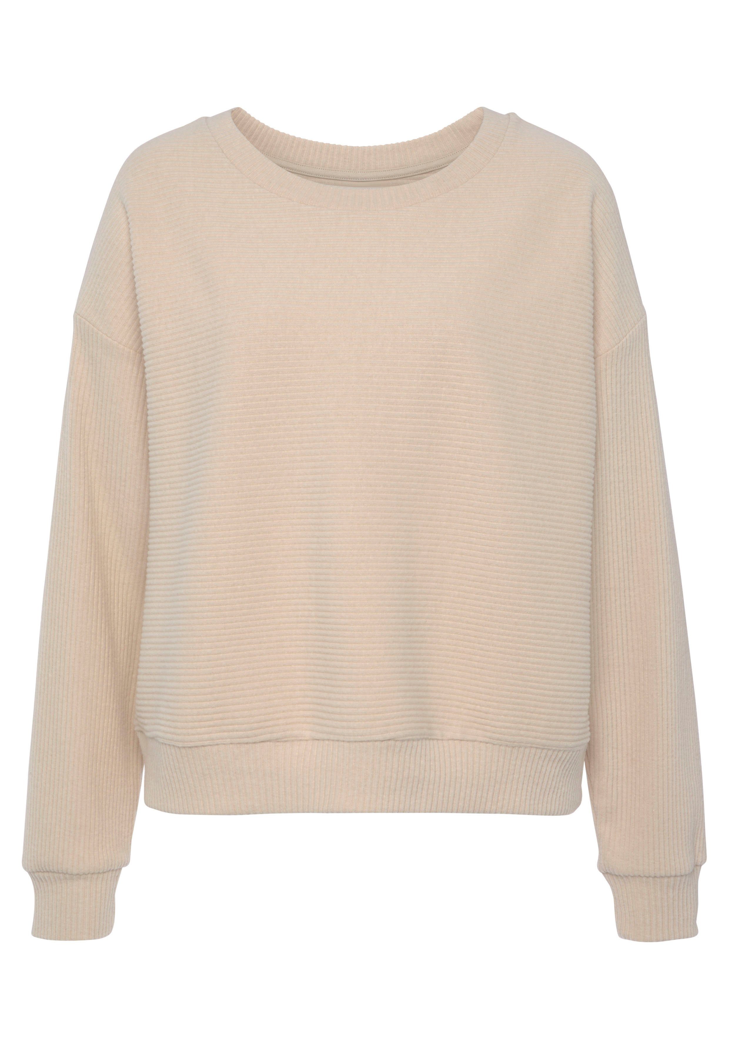 s.Oliver Sweatshirt aus überschnittenen Ripp-Qualität mit creme Schultern, Loungeanzug