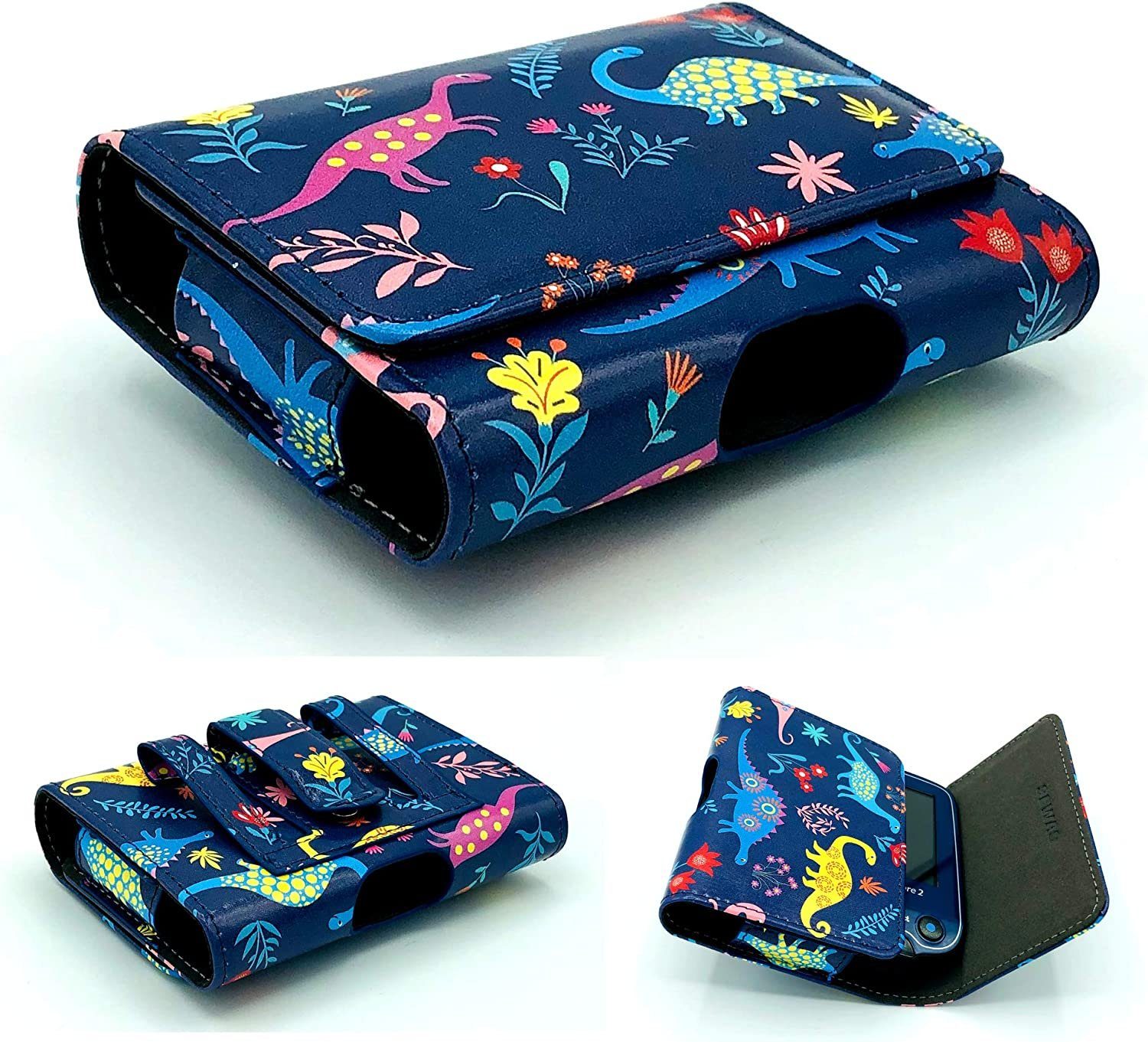 SEWAS Diabetic Care Хранилищаstasche Tasche Gürteltasche Dino Motive für Freestyle Libre Messgerät 3, Gürtelclip, Gürtelschlaufe, schönes Dino Design, Magnetverschluss