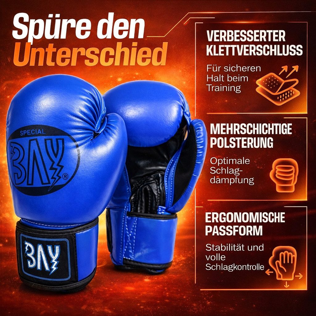 BAY-Sports Boxhandschuhe Future stabil & komfortabel für Boxen, Kickboxen, MMA & Sparring blau (Paar), 8, 10 Unzen, besonders stabil und komfortabel