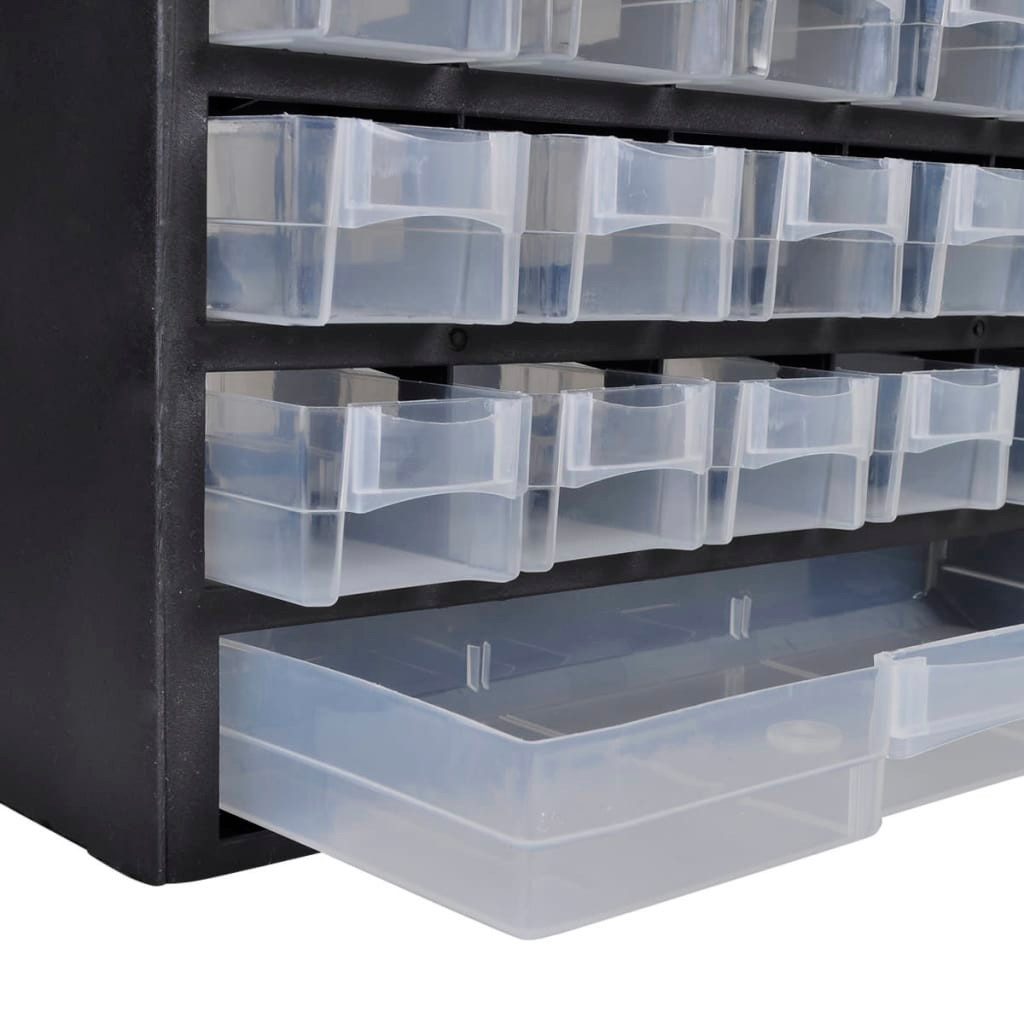 furnicato Werkzeugschrank Sortimentsschrank Kunststoff transparent 31x13,8x49cm mit 41 Schütten (1-St) Wandmontierbarer Kleinteilekasten mit 41 Fächern aus Polypropylen