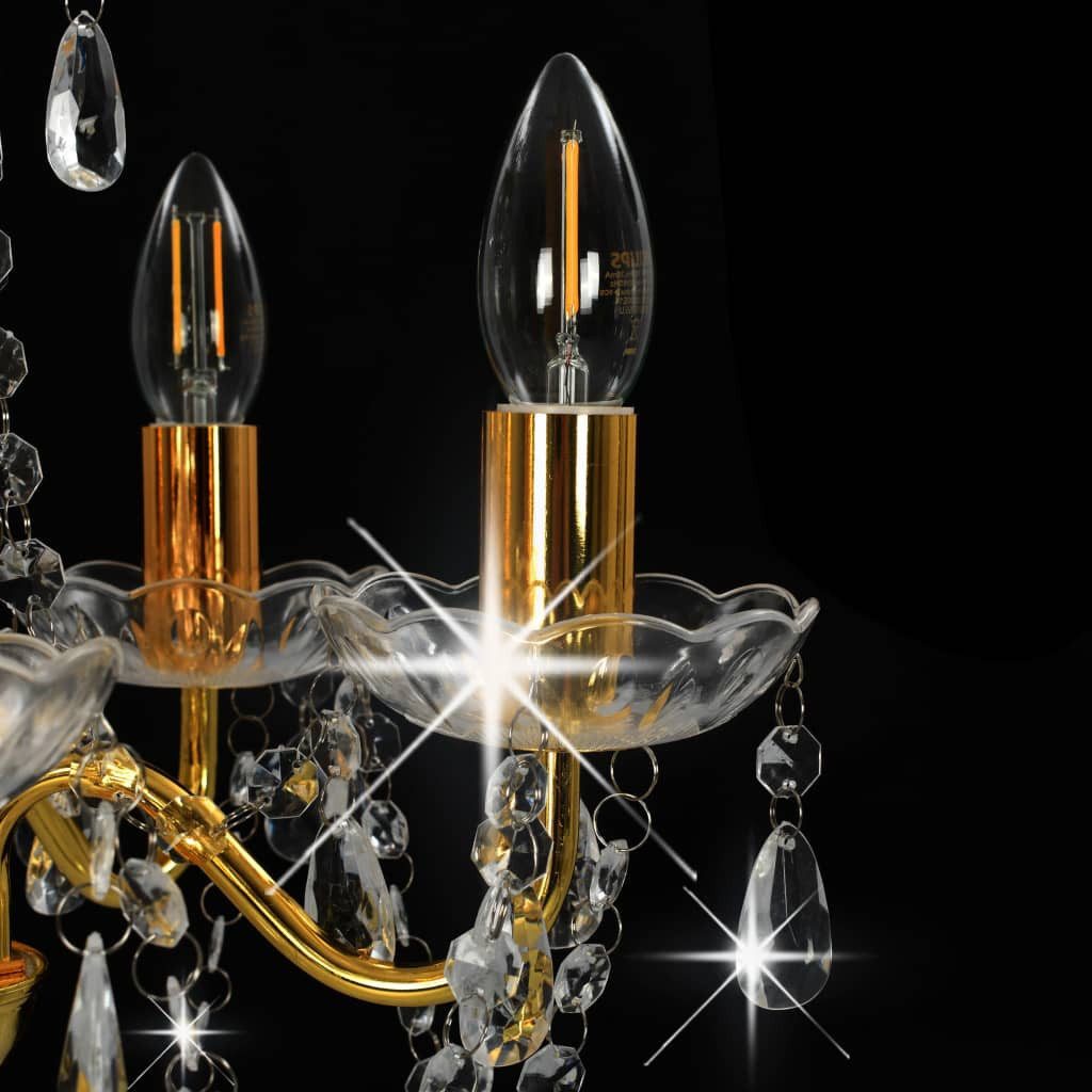 furnicato Deckenleuchte Kronleuchter mit Perlen Golden Rund 5xE14 – Bild 5 von 5