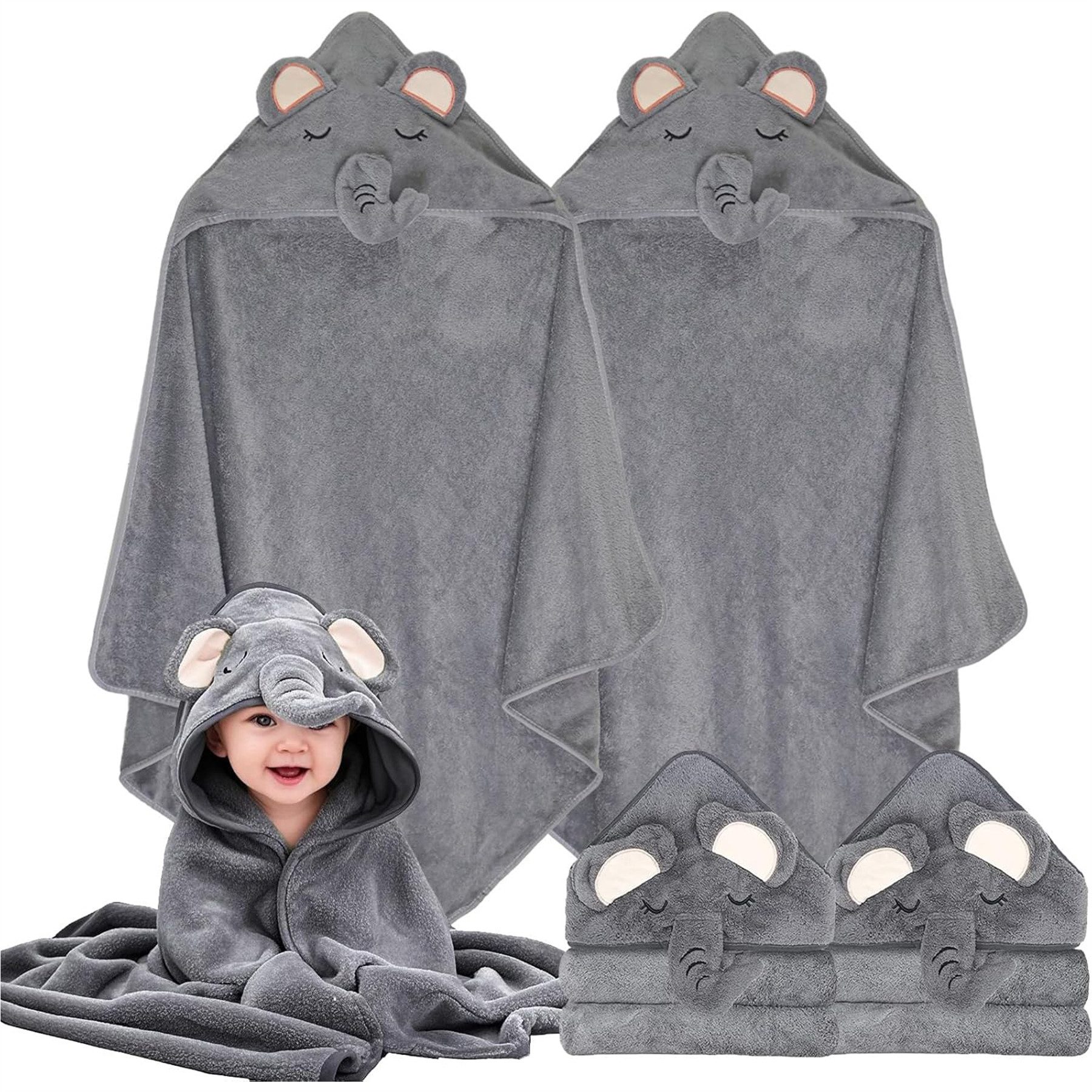 Mutig Kapuzenhandtuch Baby Kapuzenhandtuch 2 Stück,Waschlappen&Ohren,für Kinder/Neugeborene, (Schönes Aussehen, weiche Faser,wasserabsorbierend,wärmend), leicht zu reinigen und zu pflegen