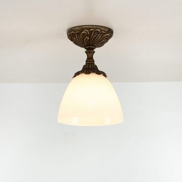Licht-Erlebnisse Deckenleuchte BEATRICE, ohne Leuchtmittel, Jugendstil Deckenlampe Messing Glas Weiß Bronze Antik Lampe