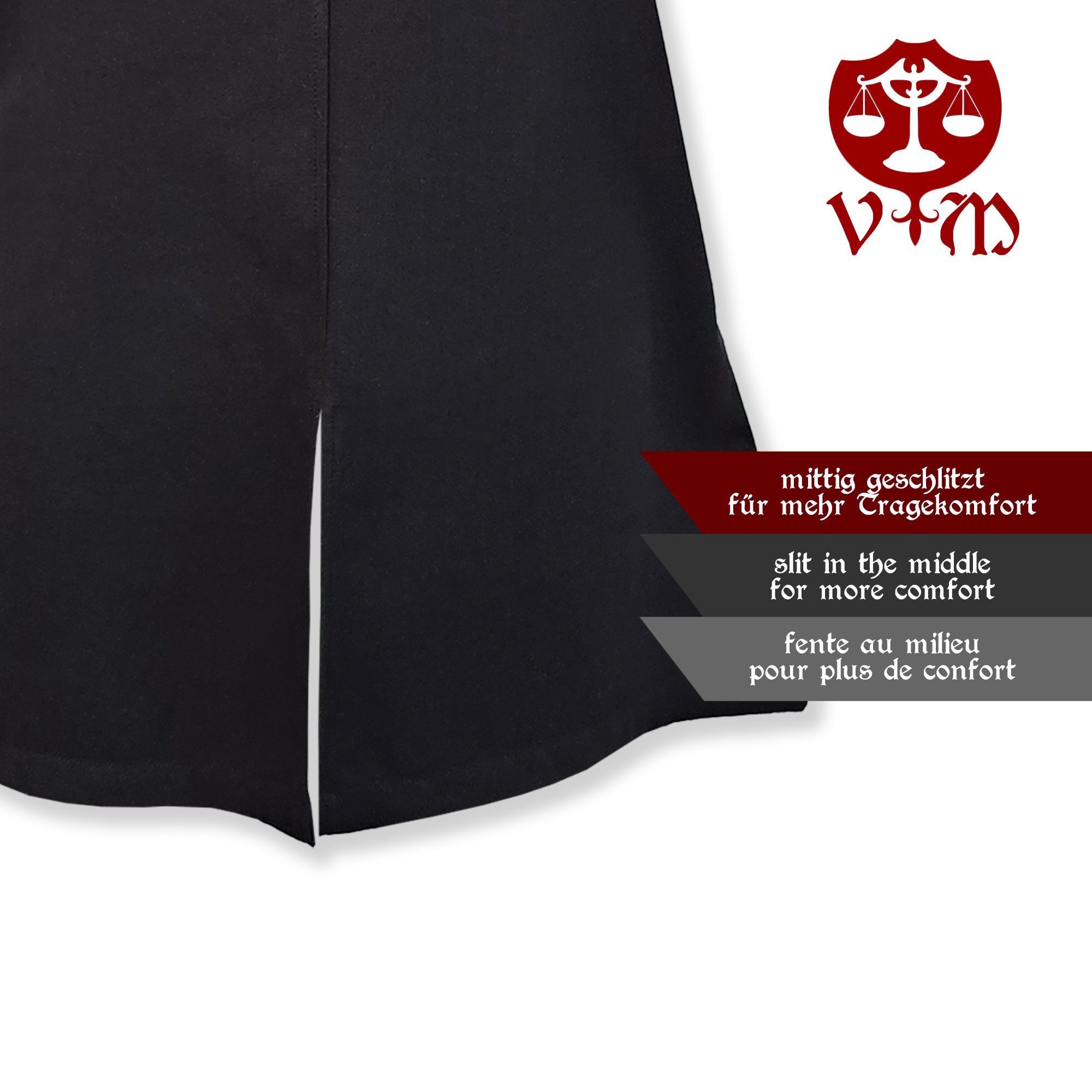 Vehi Mercatus Wikinger-Kostüm Schlichte Mittelalter Tunika ärmellos Schwarz "Viggo"