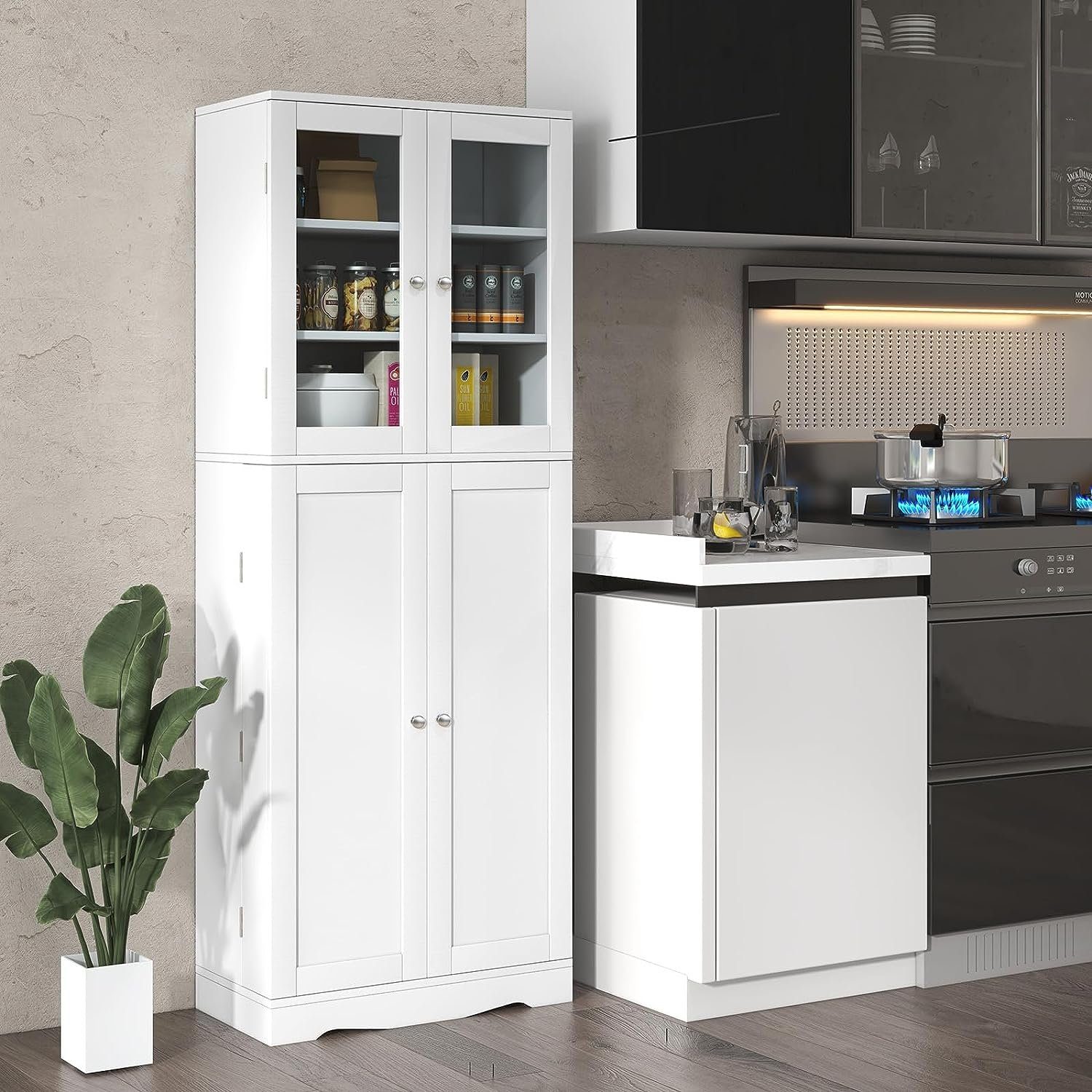 KOMFOTTEU Küchenbuffet Küchenschrank mit 2 Glastüren günstig online kaufen