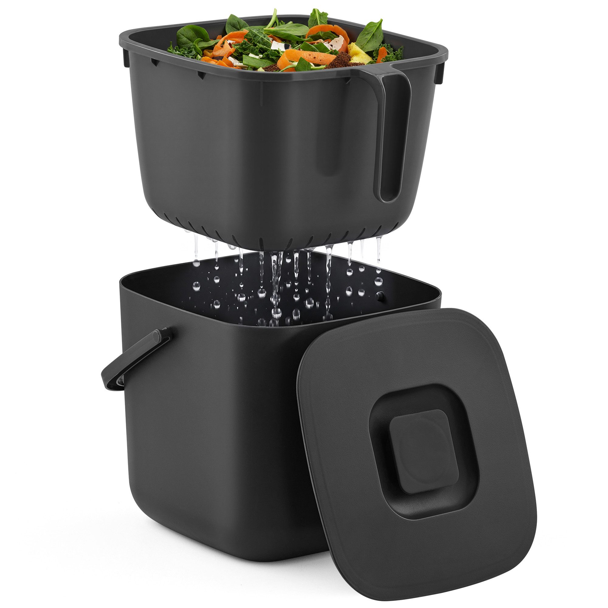 SONGMICS Biomülleimer Biomülleimer mit Deckel und Griff, 4L,7L, Geruchsdichter Komposteimer mit Abtropfkorb