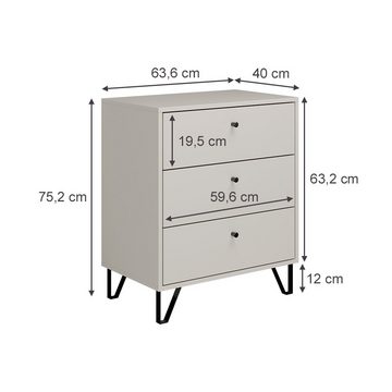 Vicco Sideboard Kommode Aldo 64x40cm Cashmere 3 Schubladen