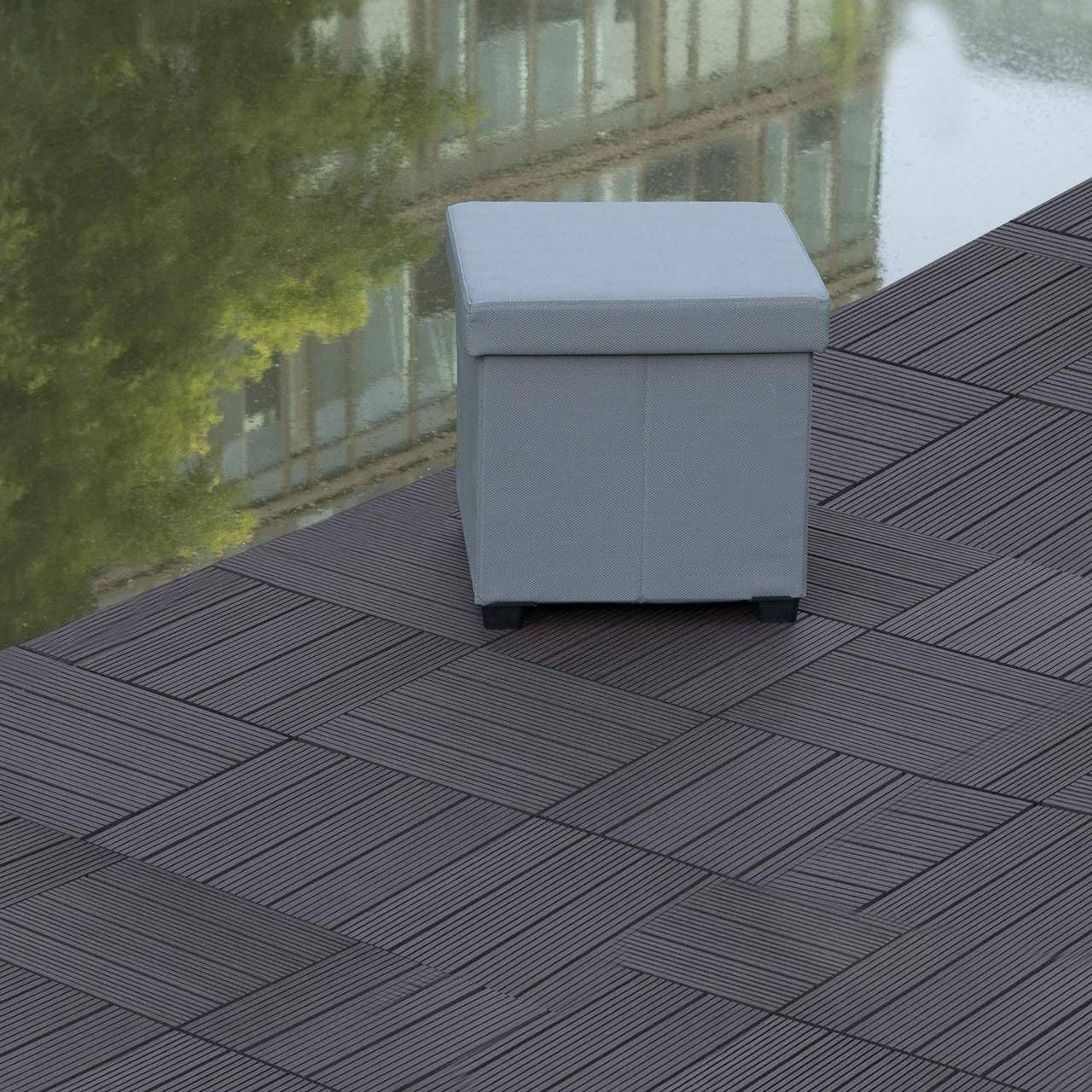 EUGAD Terrassenplatte, WPC 300x300, Anthrazit, 11 Stücke für 1m², wetterfest