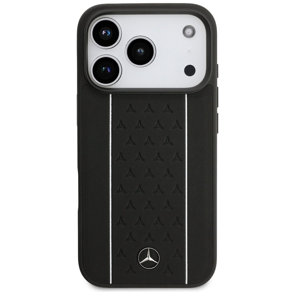 Mercedes Benz Handyhülle MagSafe iPhone 17 Pro Echtleder schwarz Streifen Logo Metall 6,3 Zoll, Kantenschutz – Bild 4 von 5
