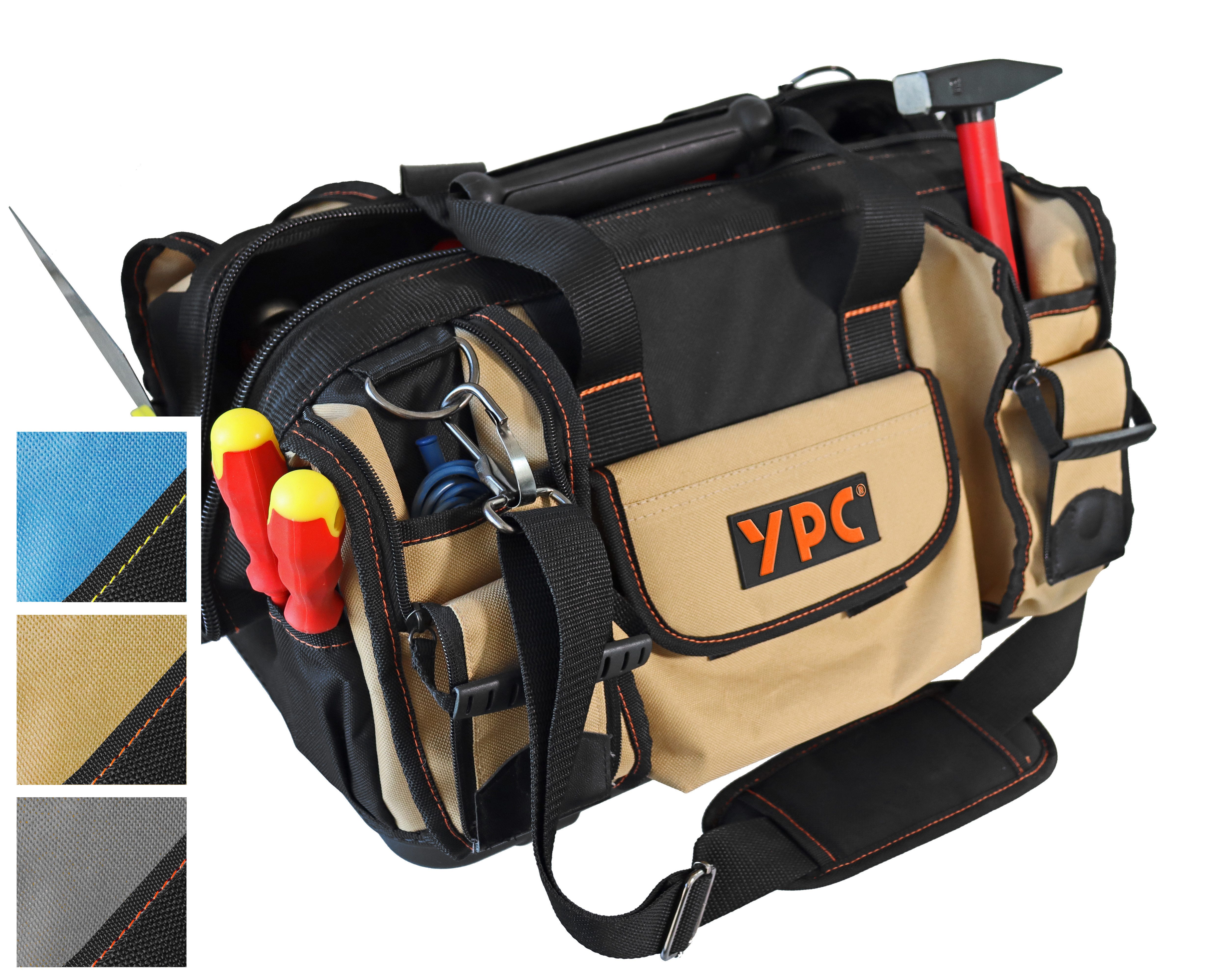 YPC Umhängetasche "Craftsman" Werkzeugtasche XXL, 42x30x25cm, 40 Liter, Verstärkte Nähte, Schultergurt mit Polster, Kunststoff-Handgriff