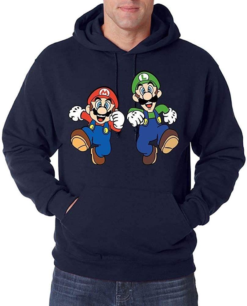 Youth Designz Kapuzenpullover Retro Mario Navyblau Pullover Print mit & Hoodie Luigi Herren Gaming