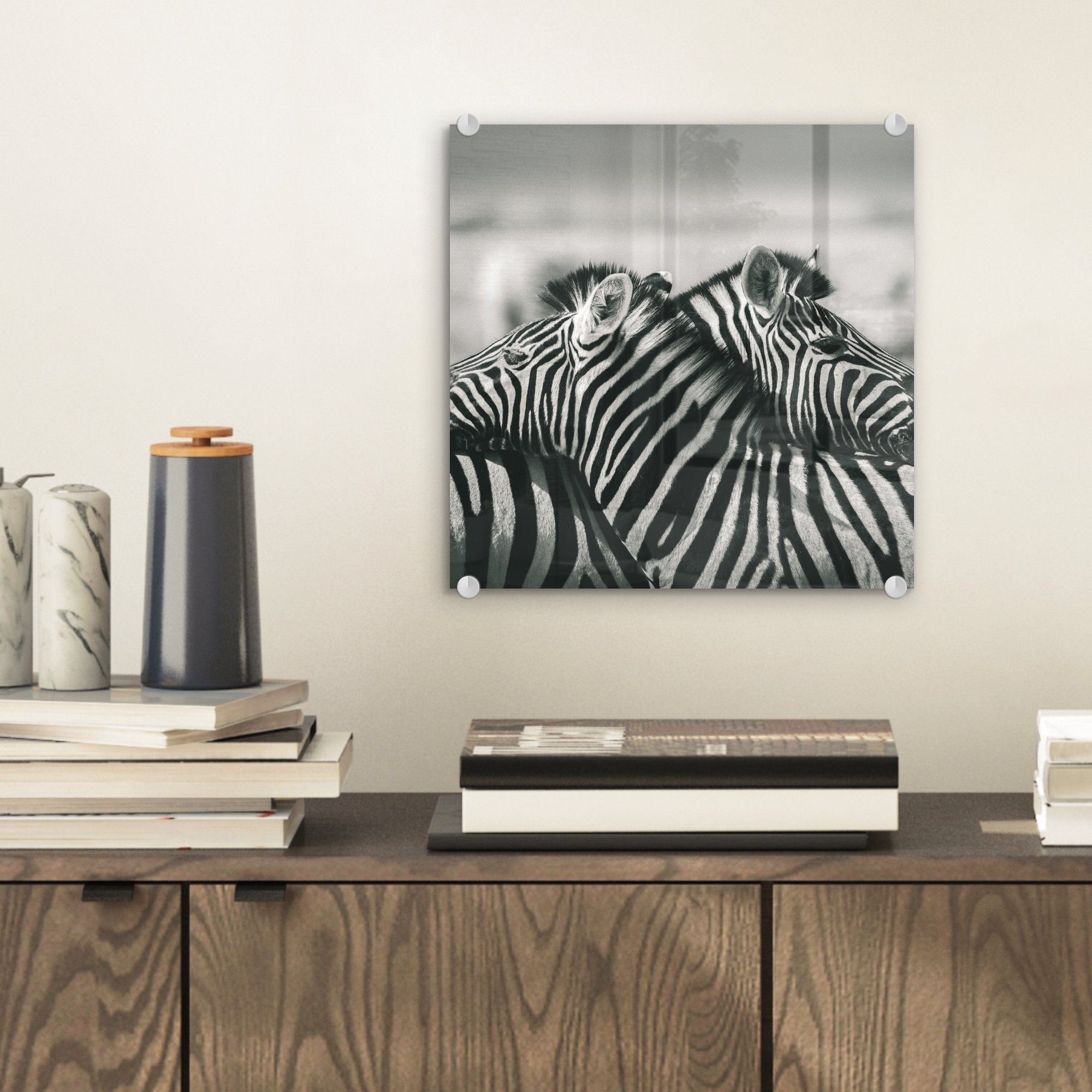 MuchoWow Acrylglasbild Kuschelige - Wanddekoration Bilder St), - Wandbild - Zebras, Glasbilder auf Glas (1 Glas Foto auf