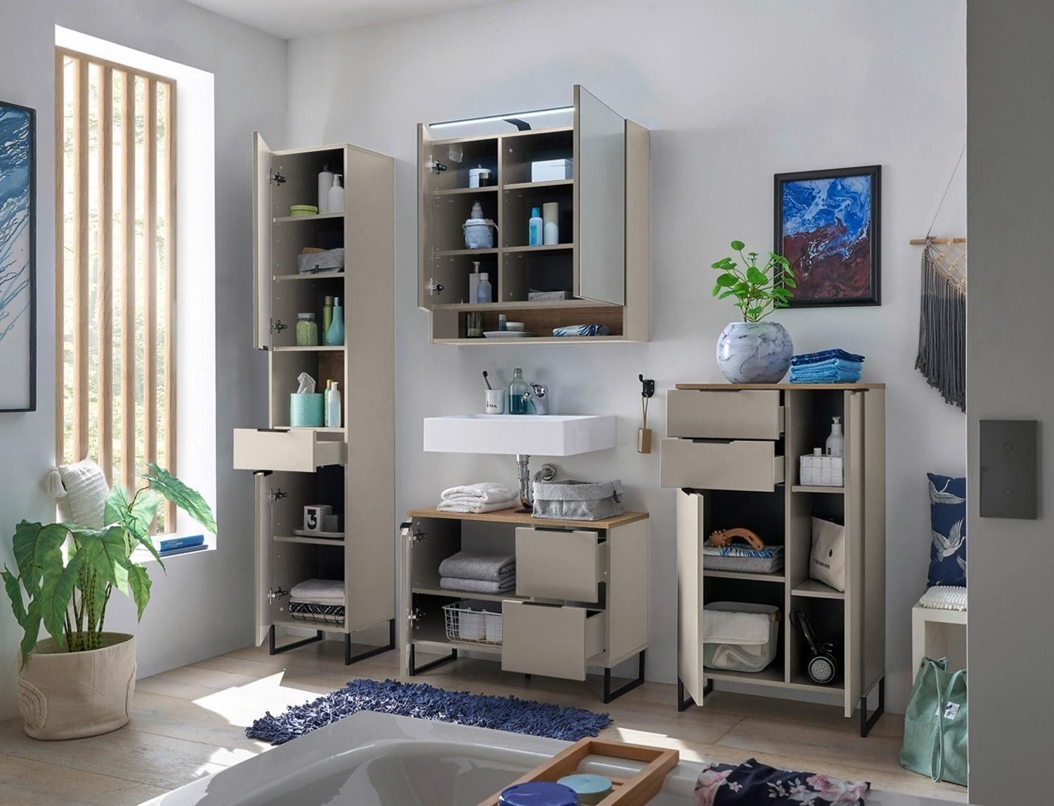 Bega Consult Hochschrank DENVER, 2 Türen, 1 Schublade, 1 Ablagefach, Beige, B 38 x H 195 x T 32 cm