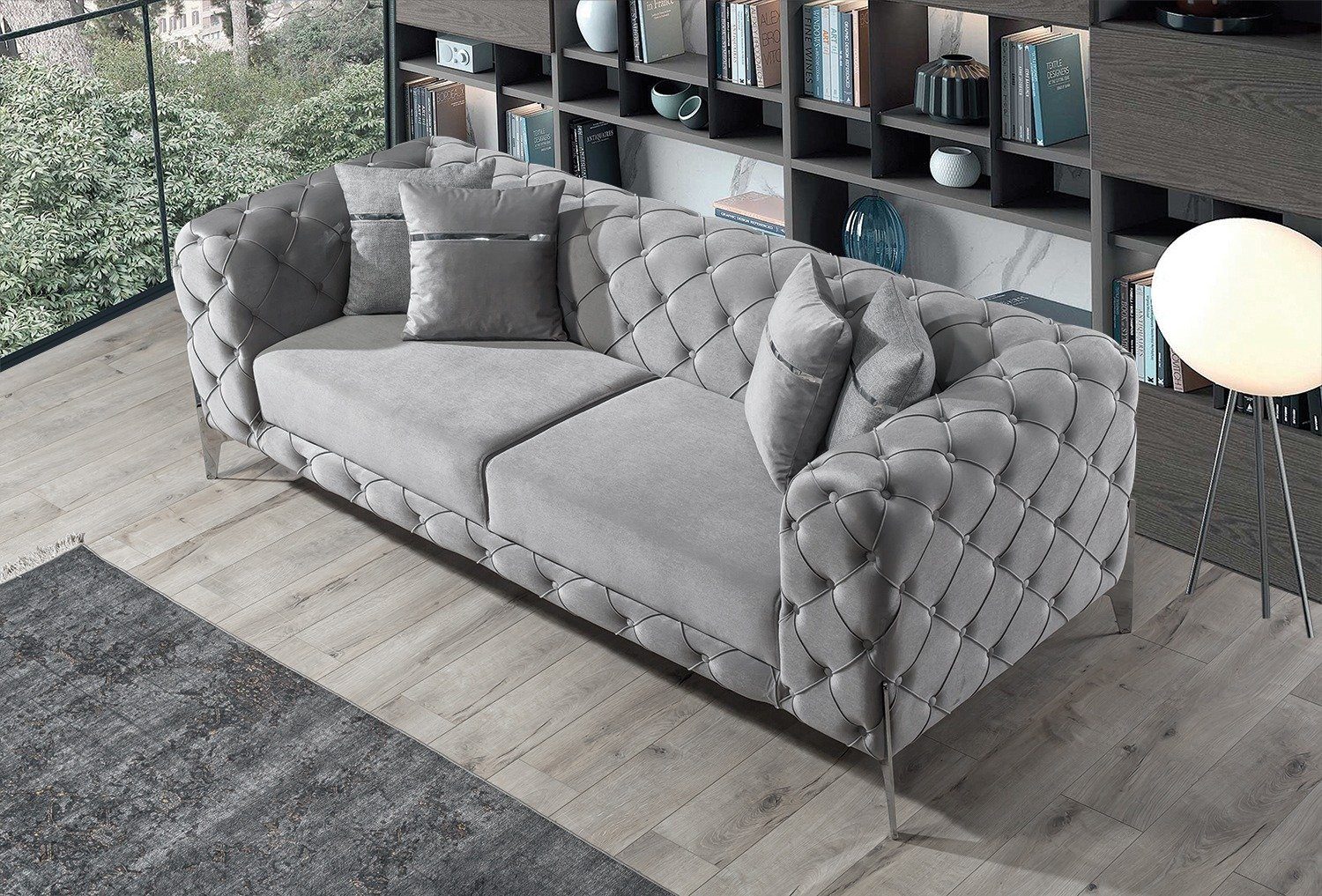 Turkey, Made (100% Sofa Polyester) Villa Quality Grau 3-Sitzer, Möbel in Bari, 1 Luxus-Microfaser Stk.