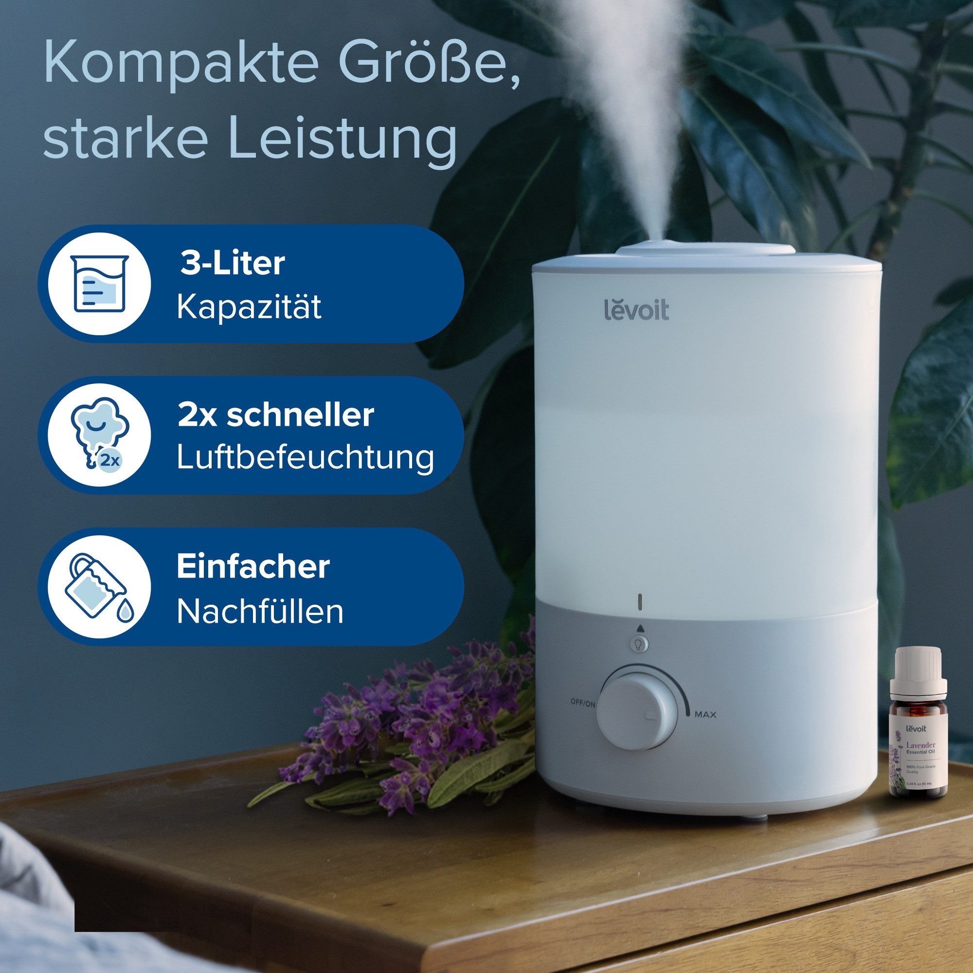 Levoit Luftbefeuchter Top-Fill 3L, 360° drehbare Dampfdüsen, 25 Std. Laufze günstig online kaufen