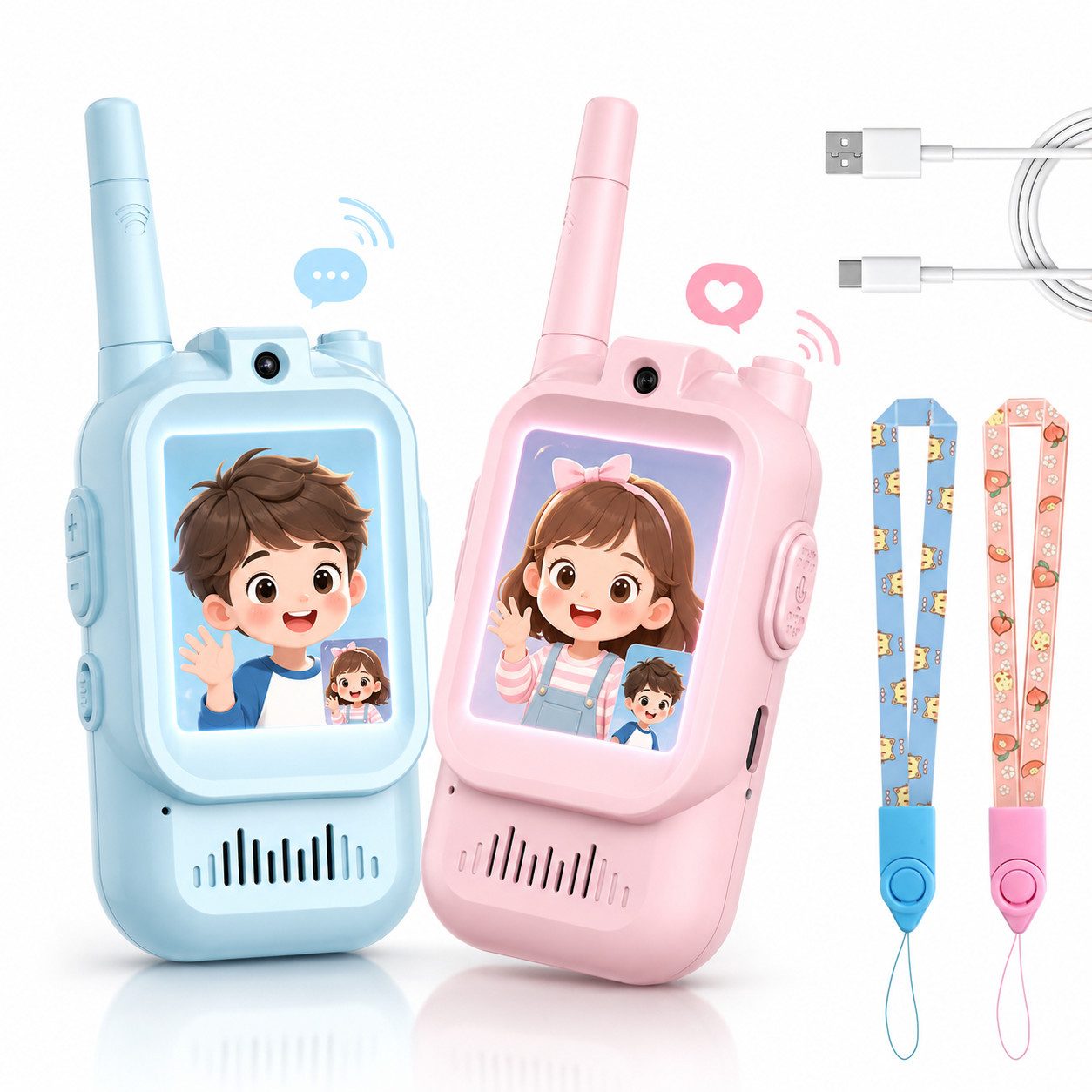 VEKROBOT Walkie Talkie Video Walkie talkie Kinder ohne SIM Karte Ton Bild Familienspielzeug, (Set, 1-St., Walkie-Talkie-Set (Blau + Rosa, 2 Stück), Eltern Kind Walkie talkie lustiges Familienspielzeug
