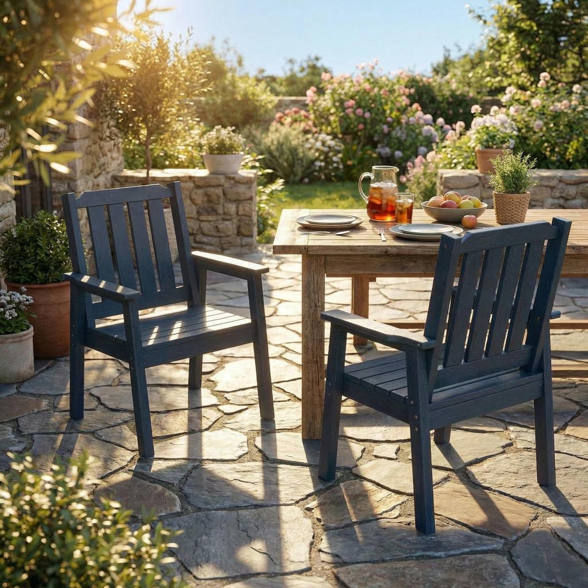 GarveeMore Gartenstuhl Großformat Outdoor Stühle Armlehnstuhl wetterfeste HDPE-Holzstuhl (2 St), Bistrostühle Für Garten, Rasen, Hinterhof, Poolbereich (2er Set)