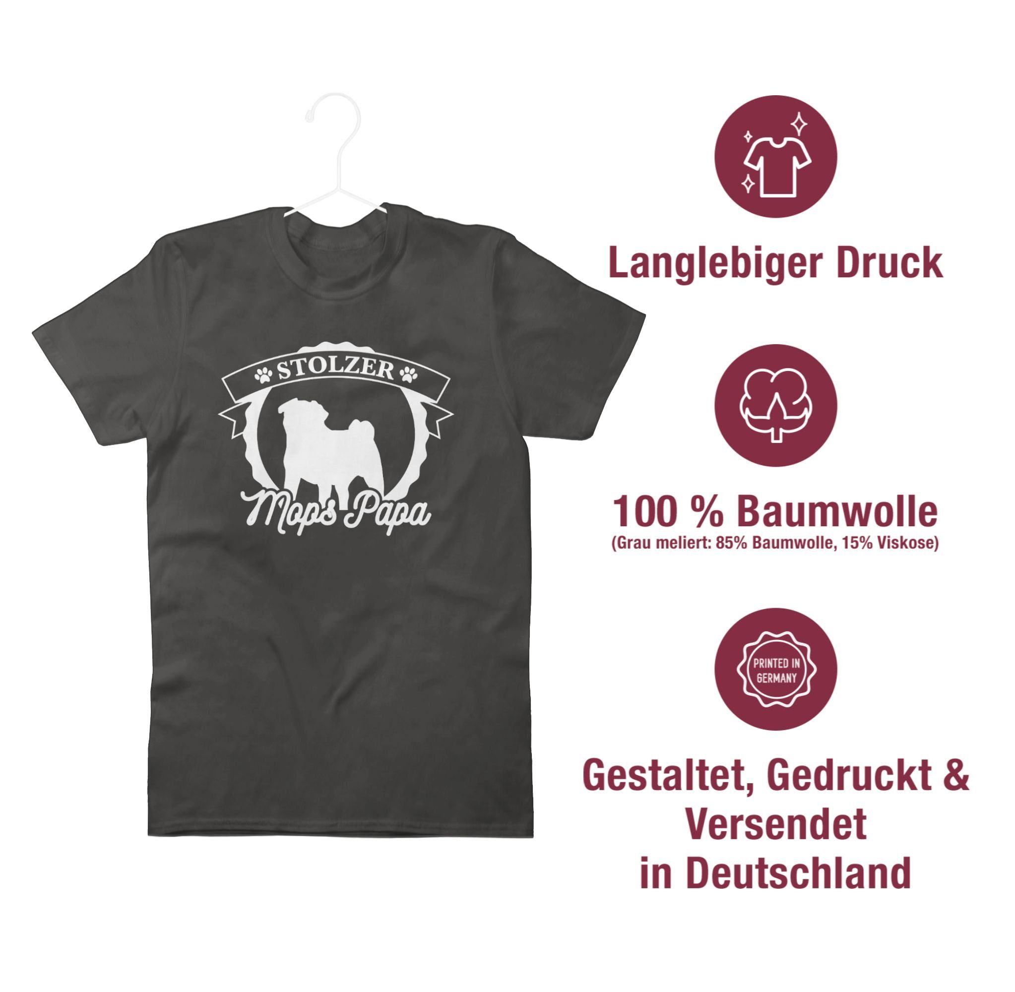 3 Mops T-Shirt Shirtracer Dunkelgrau für Geschenk Stolzer Hundebesitzer Papa